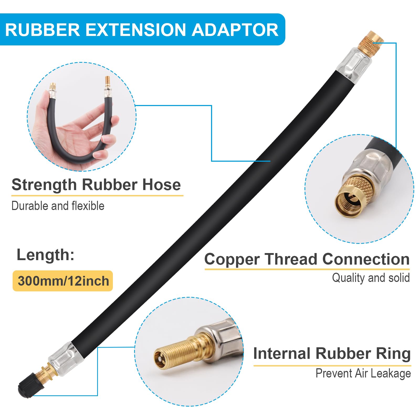 WNCGC Valve Stem Extension, 2PCS 12 Inches Dually Valve Stem Extenders 6 PCS 45 90 135 Degree Brass Valve Stem Extension Adaptor for Car Truck Motorhome Trailer RV