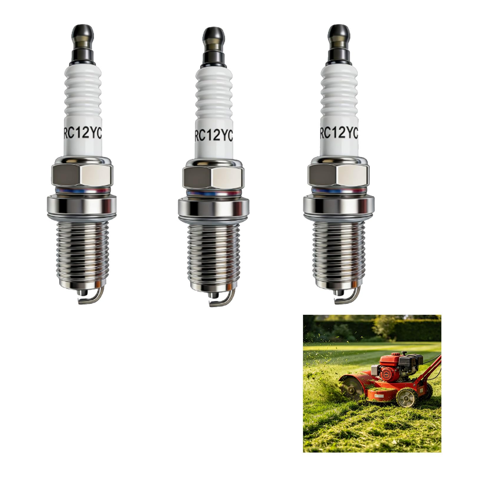 3 Pack RC12YC Spark Plug, White Replacement Spark Plugs for OHV Engines,Over Head Valve Small Engine Parts, Fits Lawn Mower Tractor Pressure Washer Generator,All Outdoor Power Equipment and More Set