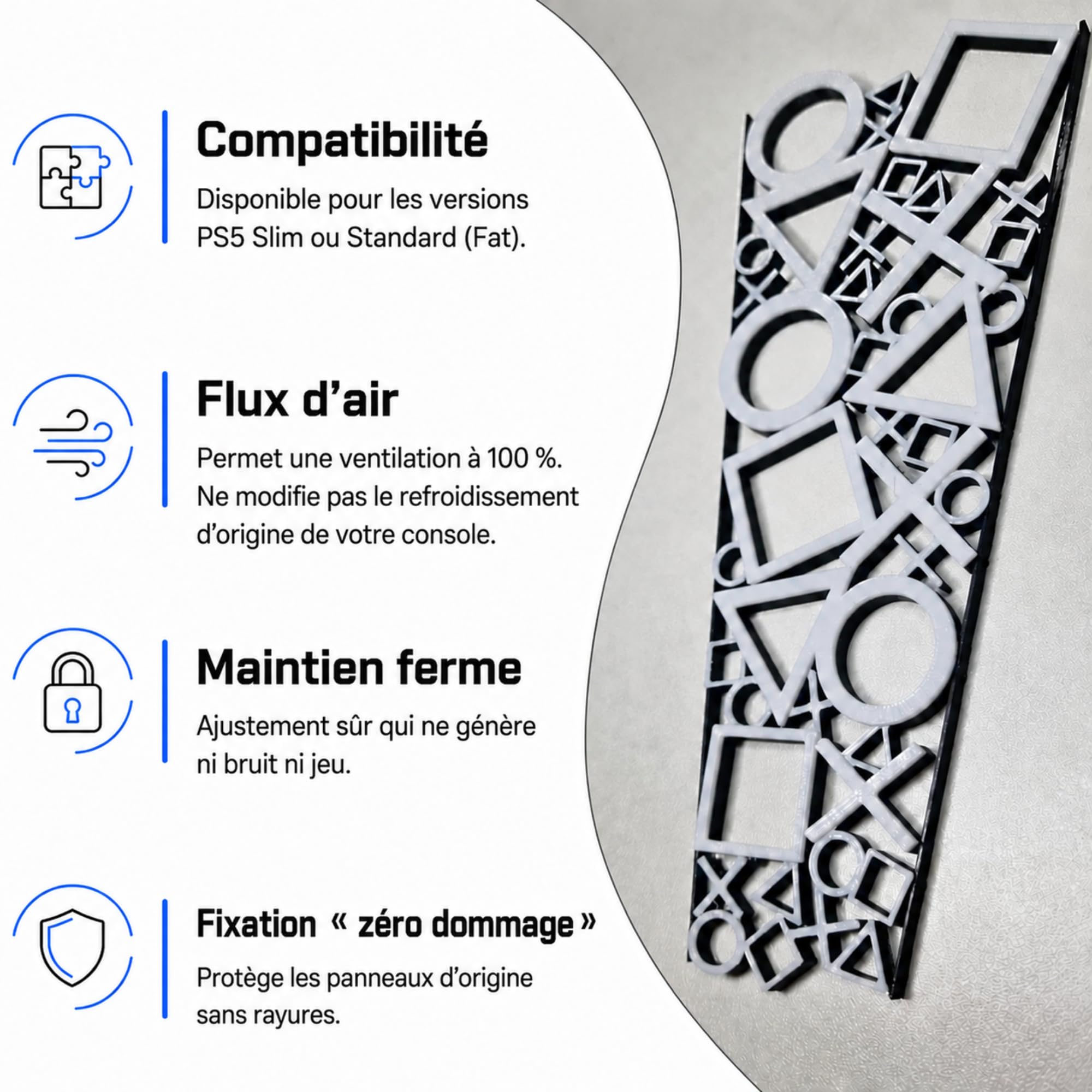 Sibo – Grille Frontale Décorative Compatible avec Console PS5 – Accessoire pour PS5 Slim & Standard (Fat) – Console Non Incluse – Amélioration Esthétique – Disc & Digital (Symboles PS5 Slim)
