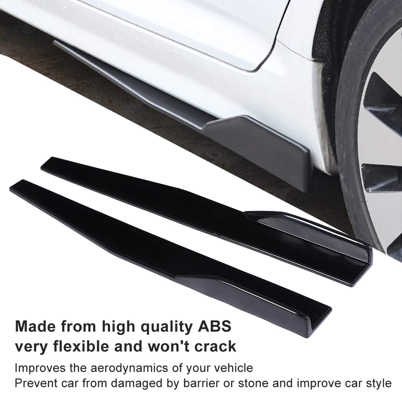 Akozon Faldones Laterales para Coches Kit de Carrocería 29,3 Pulgadas Rocker Splitters Panel Exterior Lado Inferior Extensiones de Línea Inferior ABS Negro Universal