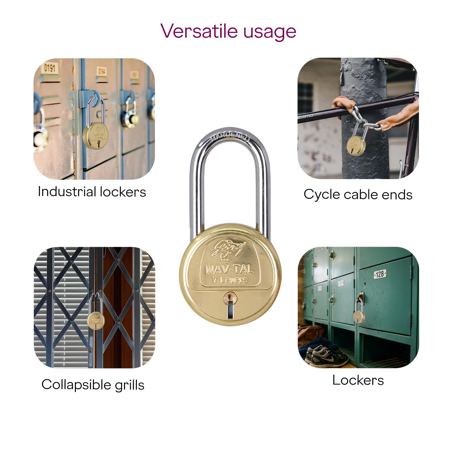 Godrej Locks I Navtal 7 levers 65 mm I 3 Keys I Long Hardened Shackles I for Padlock for Main Door I Gate Lock I Tool Box, Shutters, Shops & Offices I Brass Finish | 1 Year Warranty — Amazon image 9