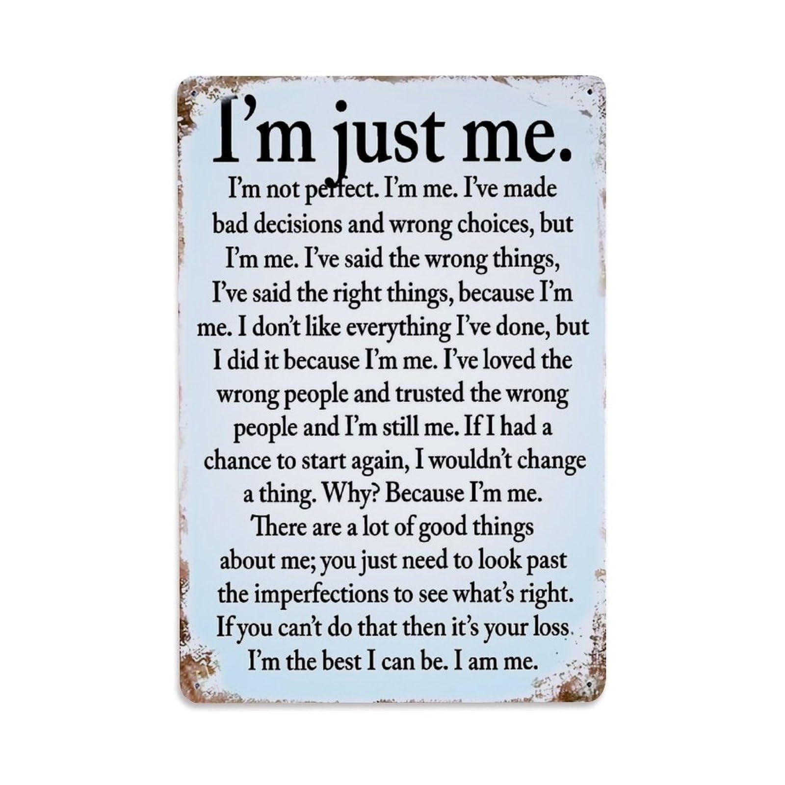 Jdyaojiesheng Vintage I'm Just Me Pattern Print Tin Sign Retro Metal Wall Decor Metal Poster, Home Bar Garage Farmhouse Cafe Wall Art Decoration 8X12inches