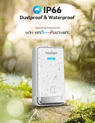 Miniatura 4 de TECKNET Timbre inalámbrico para el hogar, timbre de puerta impermeable IP66, timbre inalámbrico para el aula con 60 tonos de llamada y volumen de 5