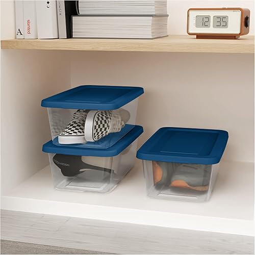 Miniatura 6 de Sterilite Caja de almacenamiento apilable transparente de 6 cuartos de galón con asas para ahorrar espacio eficiente organización del hogar color