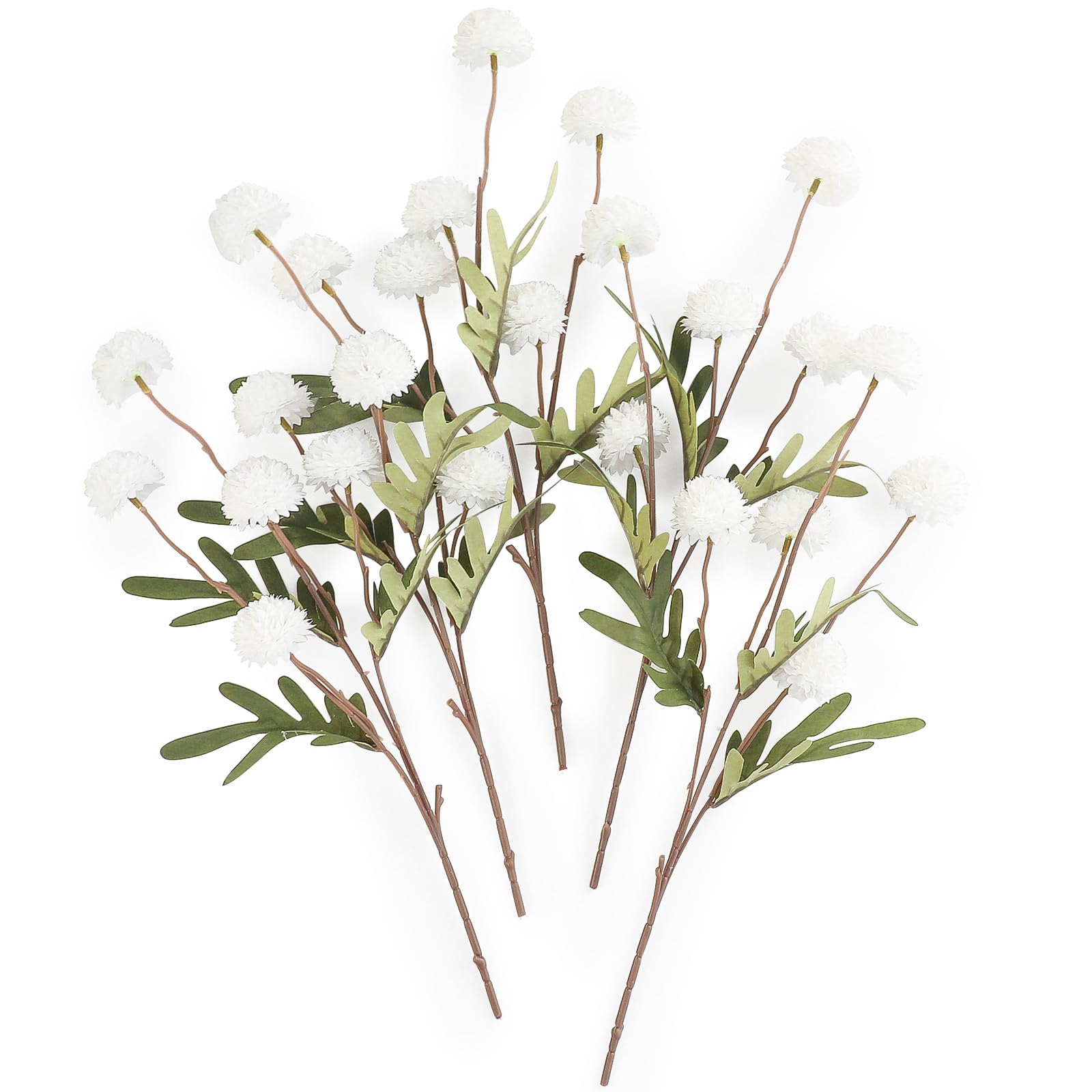 Floroom 5pcs White Faux Silk Mums Artificial Flowers, Bulk Fake Small Mini Chrysanthemums with Stems for DIY Wedding Centerpieces Floral Arrangements