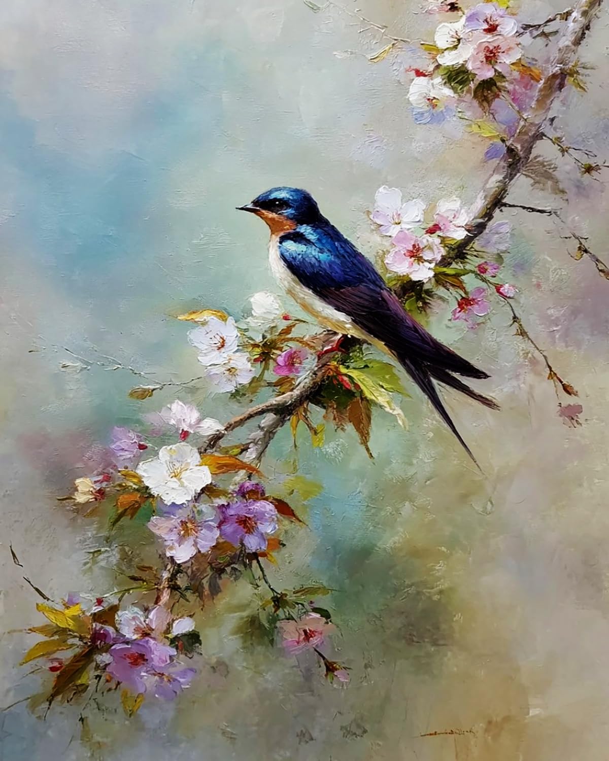 Liubaishi Multicolour Paint By Numbers For Adults, 16X20 Inch Swallow And Spring Blossom Acrylic Canvas Painting Kit With Brushes