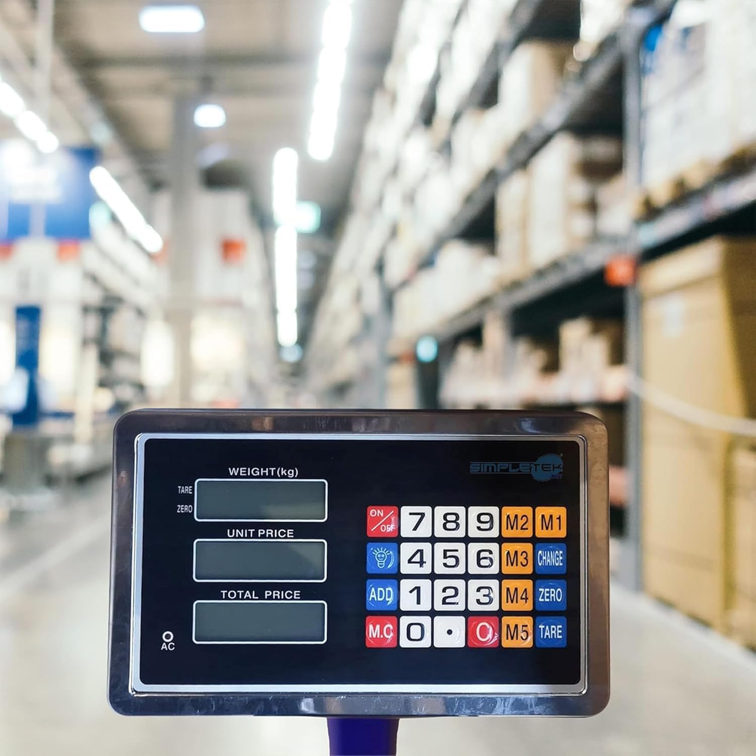 SIMPLETEK - Báscula de banco electrónica con batería integrada recargable fija para tienda | máx. 100 kg con pantalla sin ruedas