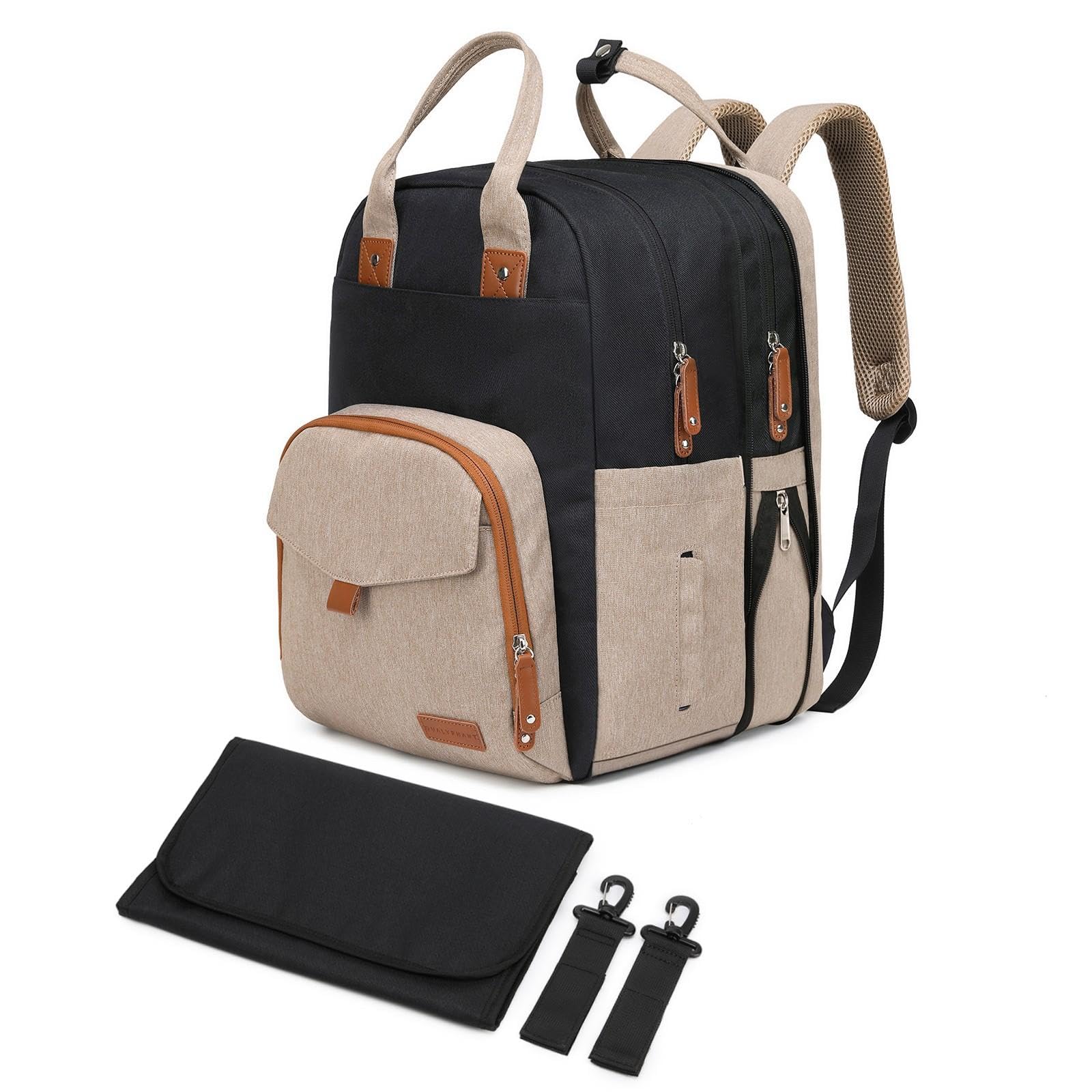 Qualyphant Extra Large Diaper Bag Backpack for Two Kids Twins - Expandable Baby Bag (26-36L), Dual Big Compartments - Includes Changing Pad & Stroller