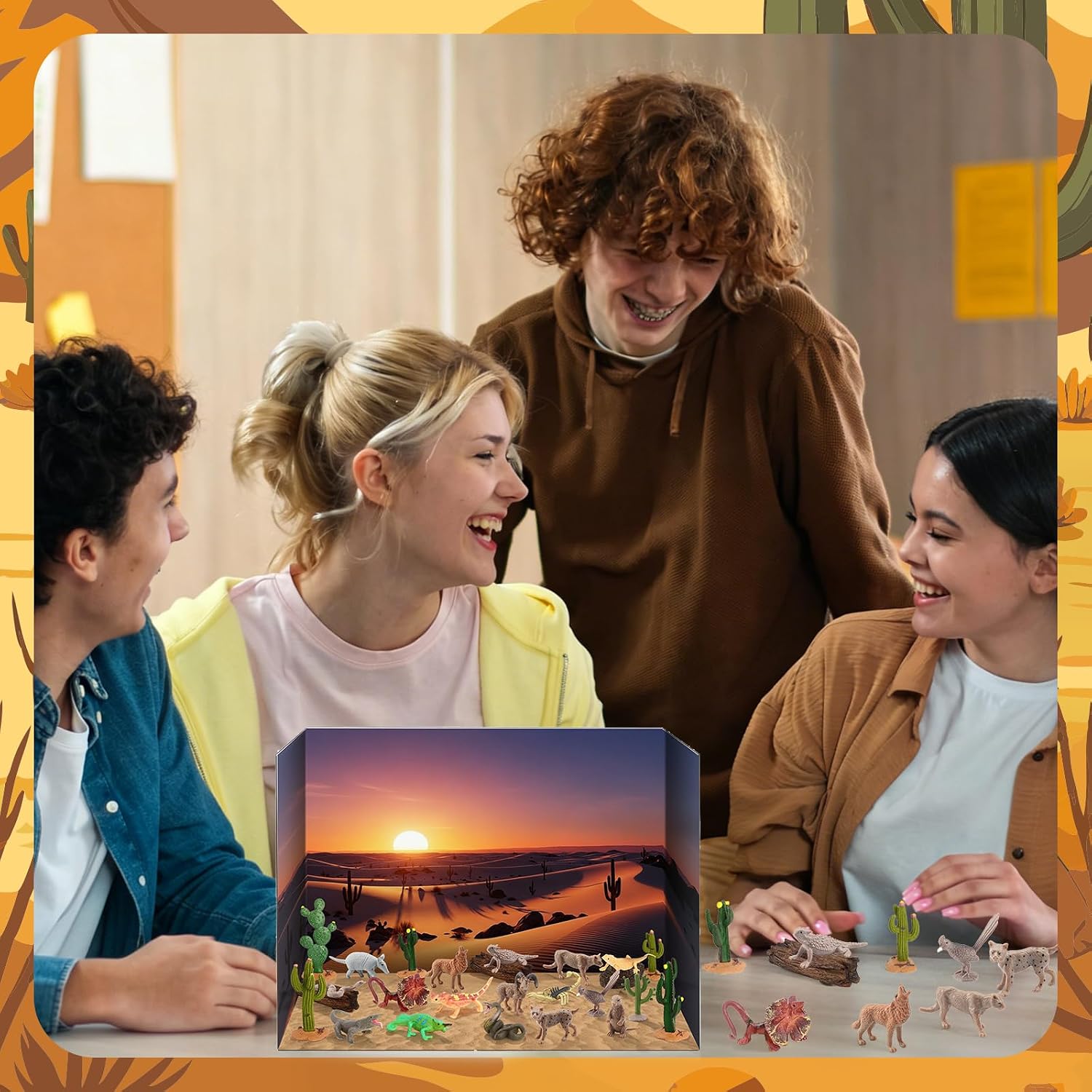 29 Pcs Desert Diorama Kit Habitat Project Box Set Include Realistic Deserts Animal Figures Reptiles Lizard Snake Cactus Sand Stone Diorama Box for School Project DIY Crafts Birthday Gifts Party Favor