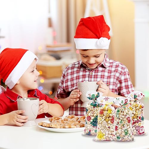 Vista 59 de ONFAON Bolsas de celofán de Navidad, 180 bolsas de regalo de Navidad con 200 giros para aperitivos, galletas, dulces, bolsas de golosinas
