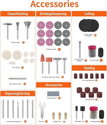 Miniatura 8 de HARDELL Accesorios para herramientas rotativas, 227 piezas, kit de accesorios de herramientas rotativas eléctricas, vástagos de 18 pulgadas de