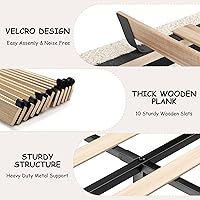 Vista 7 de Base de cama Boucle de tamaño Queen, plataforma tapizada con cabecera ajustable en altura y esquinas redondeadas suaves, sin ruido, fácil montaje