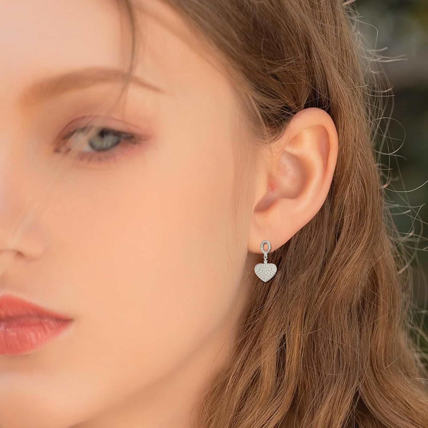 Small Heart Stud Earrings for Women Sterling Silver Cubic Zirconia Hollow Oval Post Earrings Hypoallergenic Lightweight Sparkly CZ Love Heart Shaped Earring Jewelry Gifts - Image 3