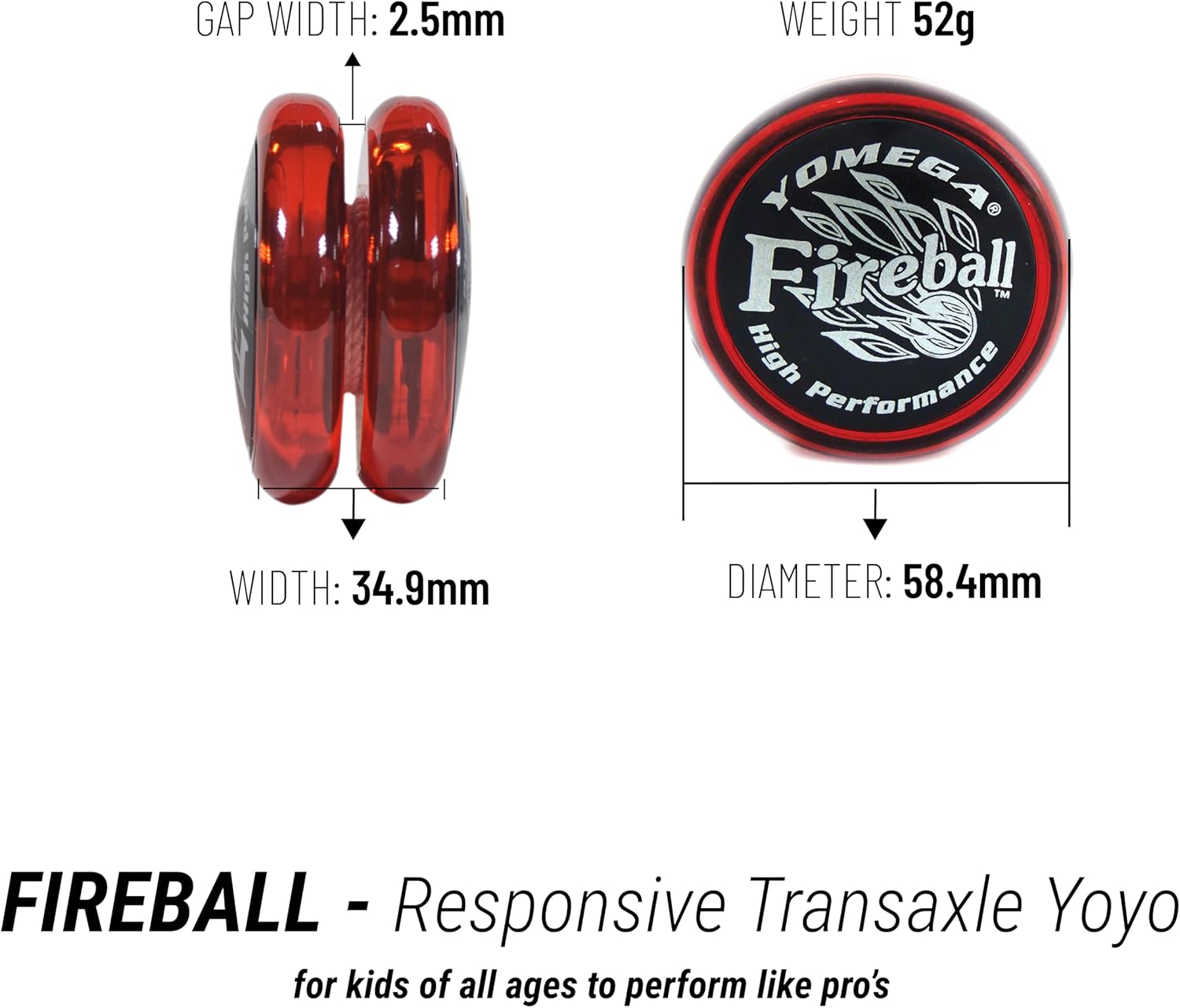 Yomega Yoyo Legendary Spinners Packs- Beginner, Intermediate and Pro Level String Trick Play. Includes 5 Extra Strings + 3 Month Warranty (Brain Fireball Black Cap Spectrum)