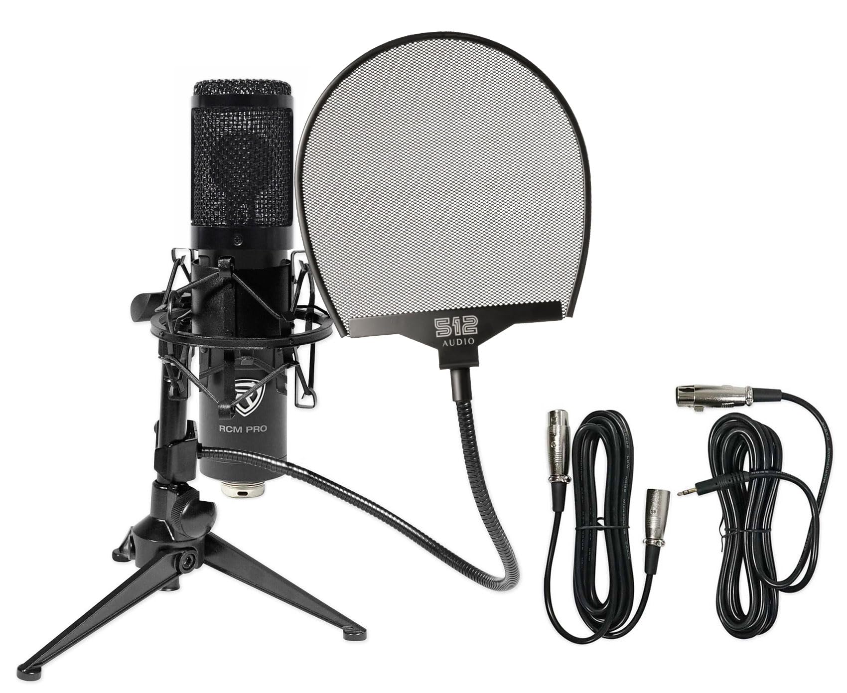 Rockville (1 RCM PRO Studio/Recording Condenser Microphone Bundle with (1) RDTS Studio Desktop Tripod Microphone Stand, (1) RockPop Recording Mic Pop Filter (3 Items)