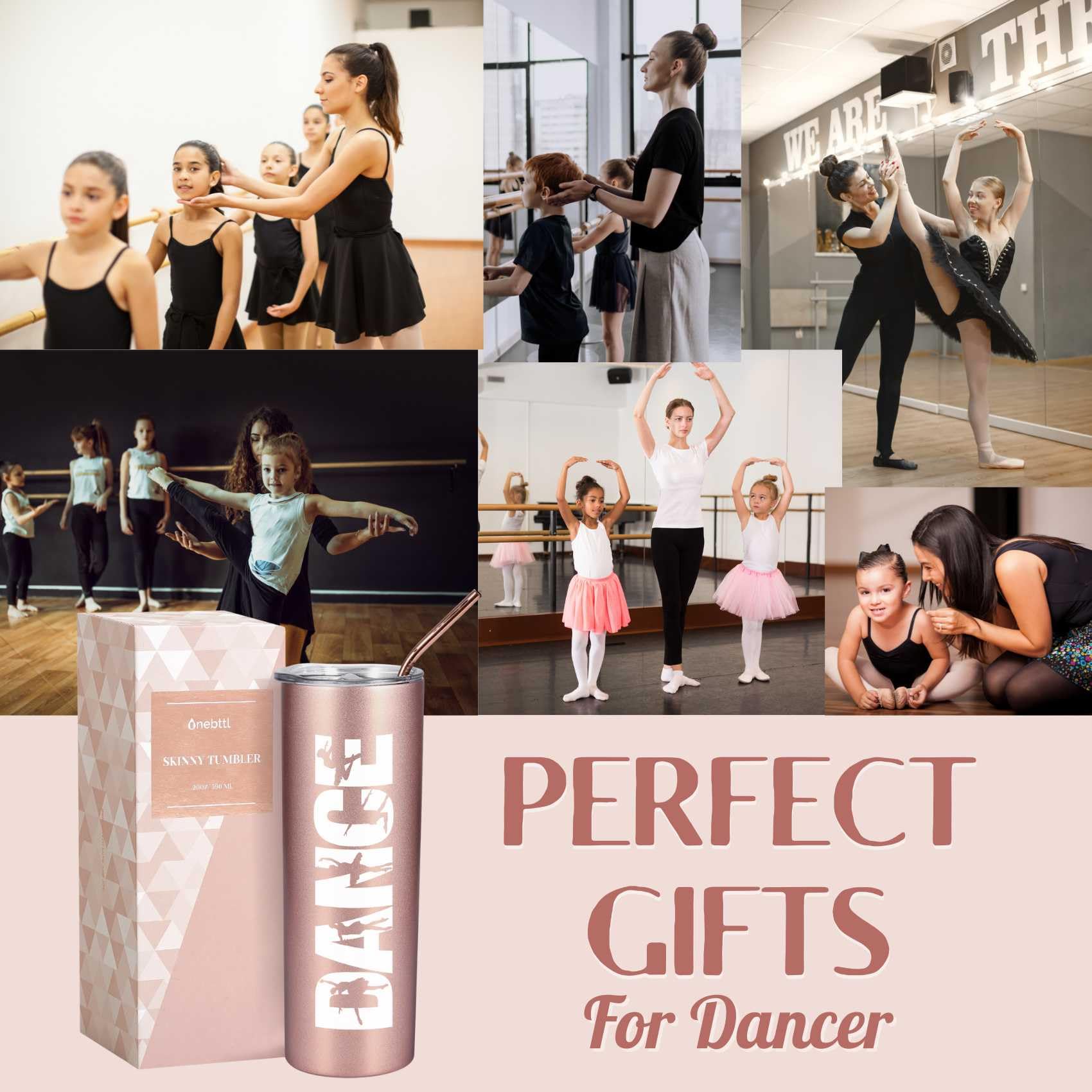 Onebttl Tänzer-Geschenk Becher – 590 Ml Edelstahl Isoliert, Mit Deckel & Strohhalm, Roségold