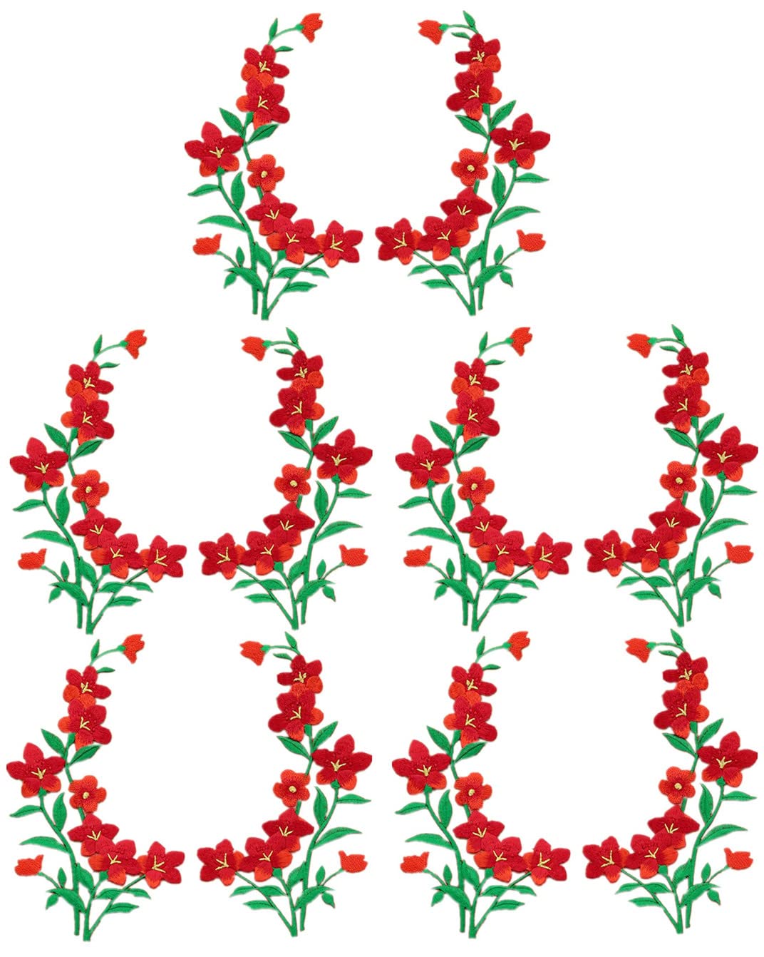 5 Pairs 5x10inch Large Iron on Patches Flowers Embroidered Decorative Appliques for Clothing Shoes Jeans Shirts Hats DIY Sewing Crafts (Red)