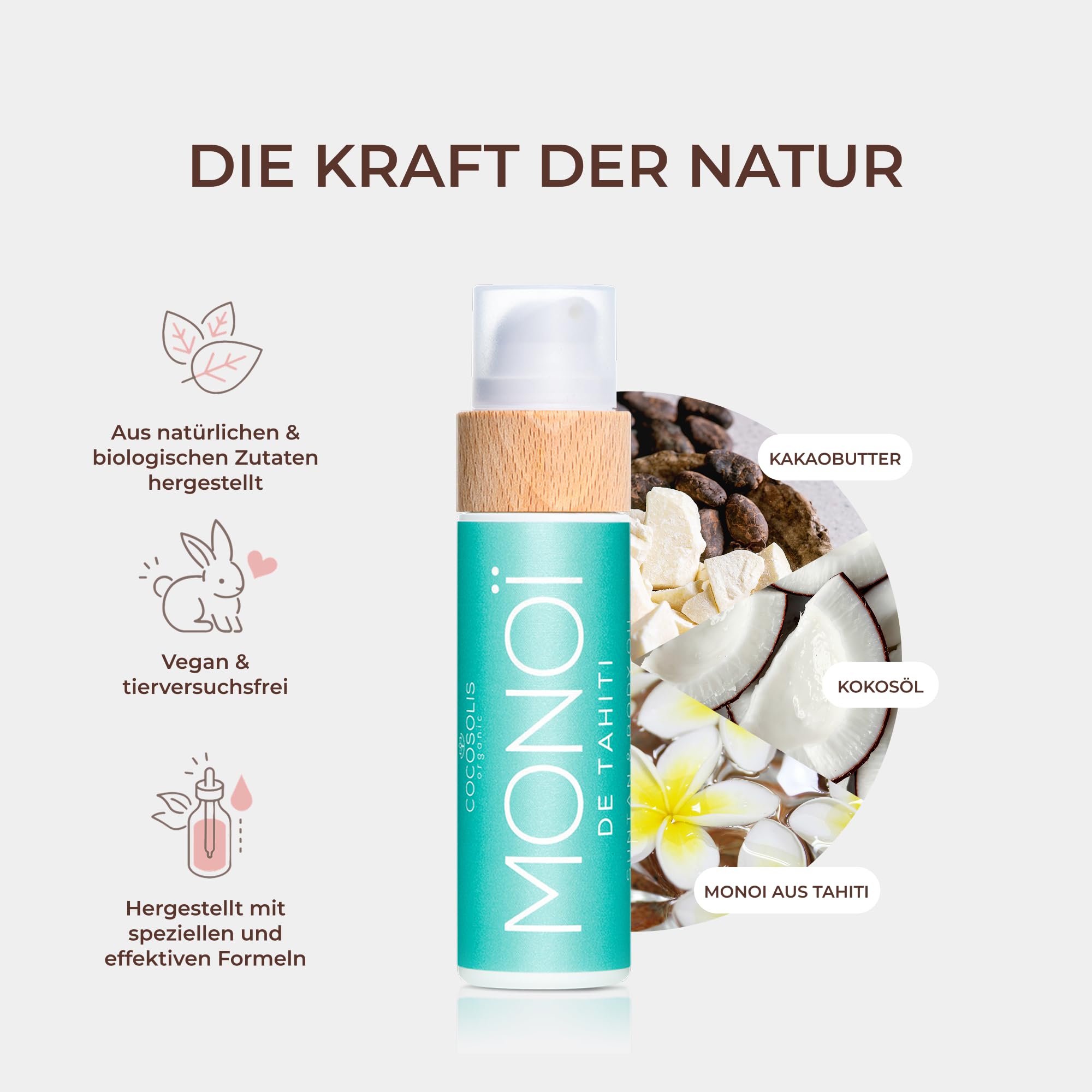 COCOSOLIS MONOI Bräunungsbeschleuniger – Bio-Bräunungsöl mit Vitamin E & Monoi de Tahiti Öl für schnelle intensive Bräune – Bräunungsverstärker für schokoladige Bräune - pflegende Bodylotion (110 ml)