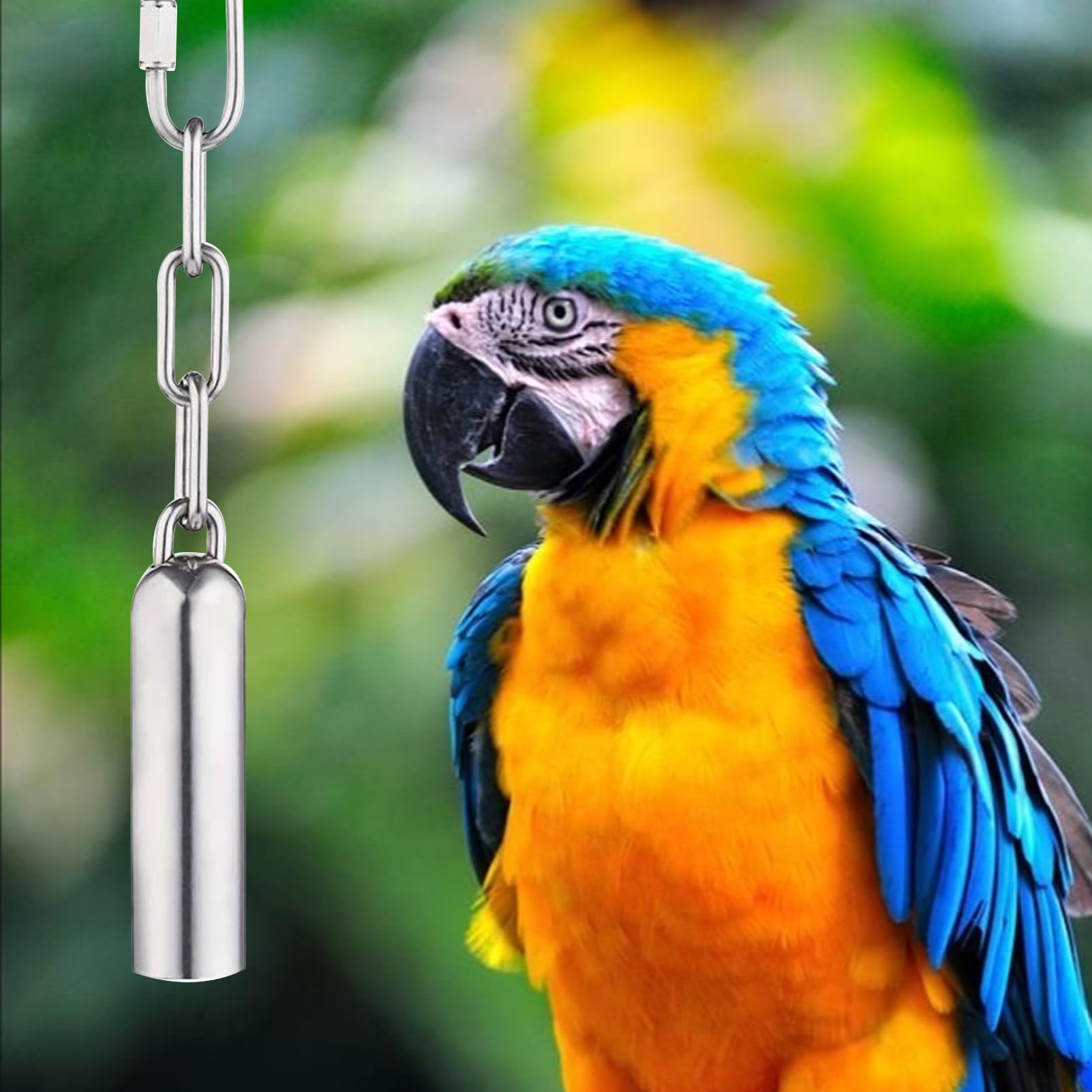 LWINGFLYER Stainless Steel Bird Bell Toy for Large Parrots – Hanging Bird Cage Toy with Quick-Link Clip, Durable & Easy-Clean Parrot Toys for Macaws, Cockatoos, African Greys - image 5