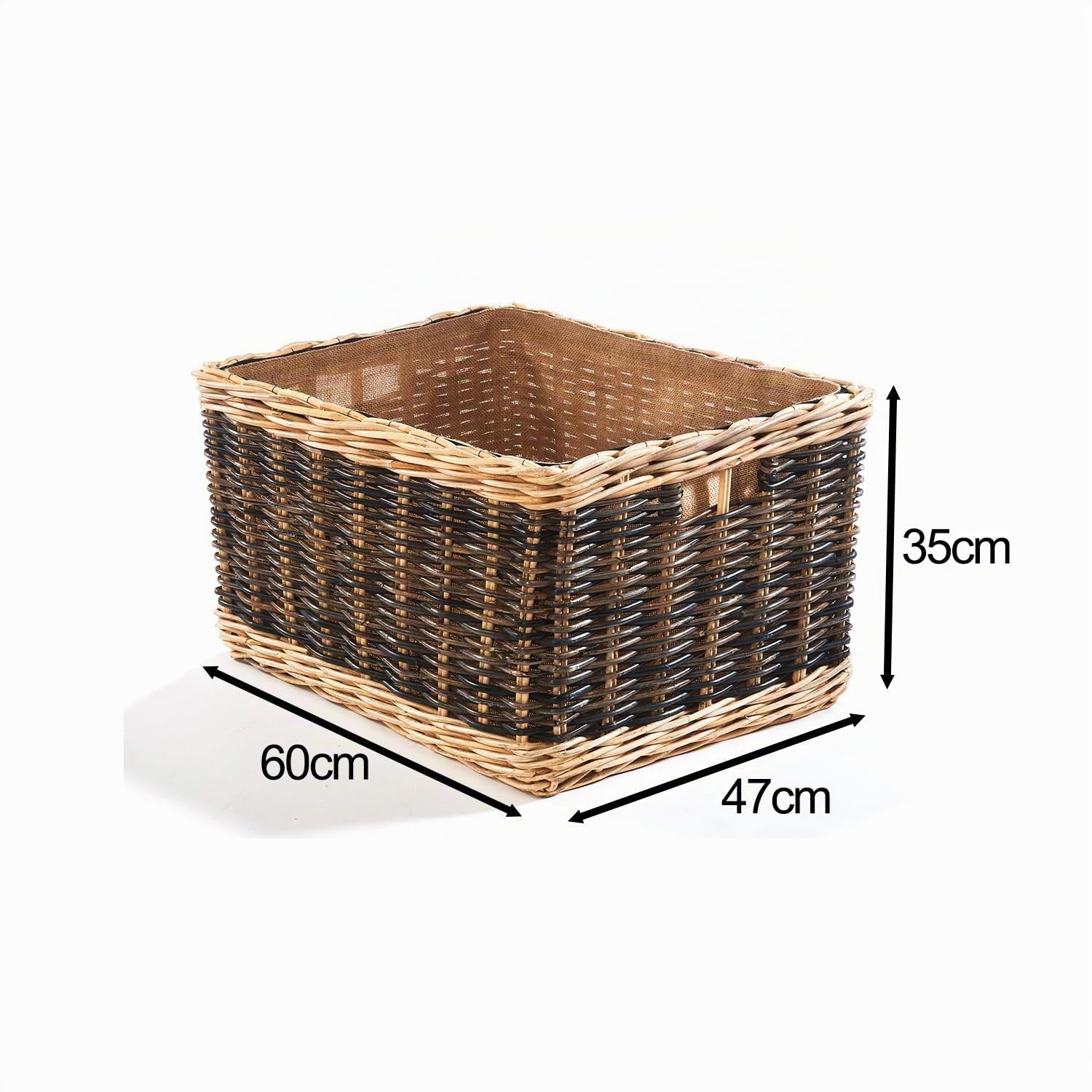 Kobolo Holztrage Holzkorb für Kaminholz Rattan mit Jutestoff und Henkel