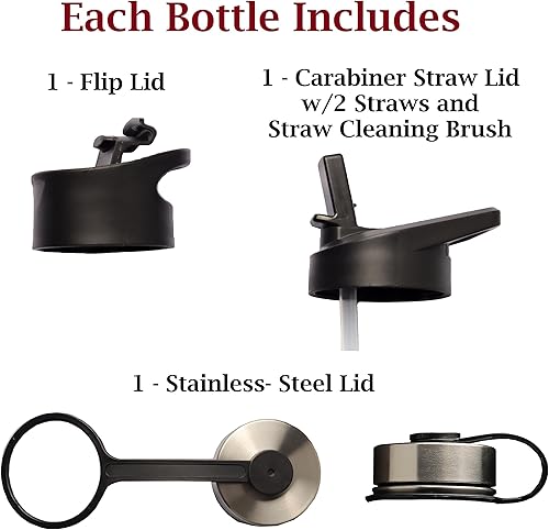 Miniatura 3 de BodyForge - Botella de agua deportiva de 24 onzas, 3 tapas y tapa con popote, botellas de acero inoxidable para gimnasio y deportes a prueba de
