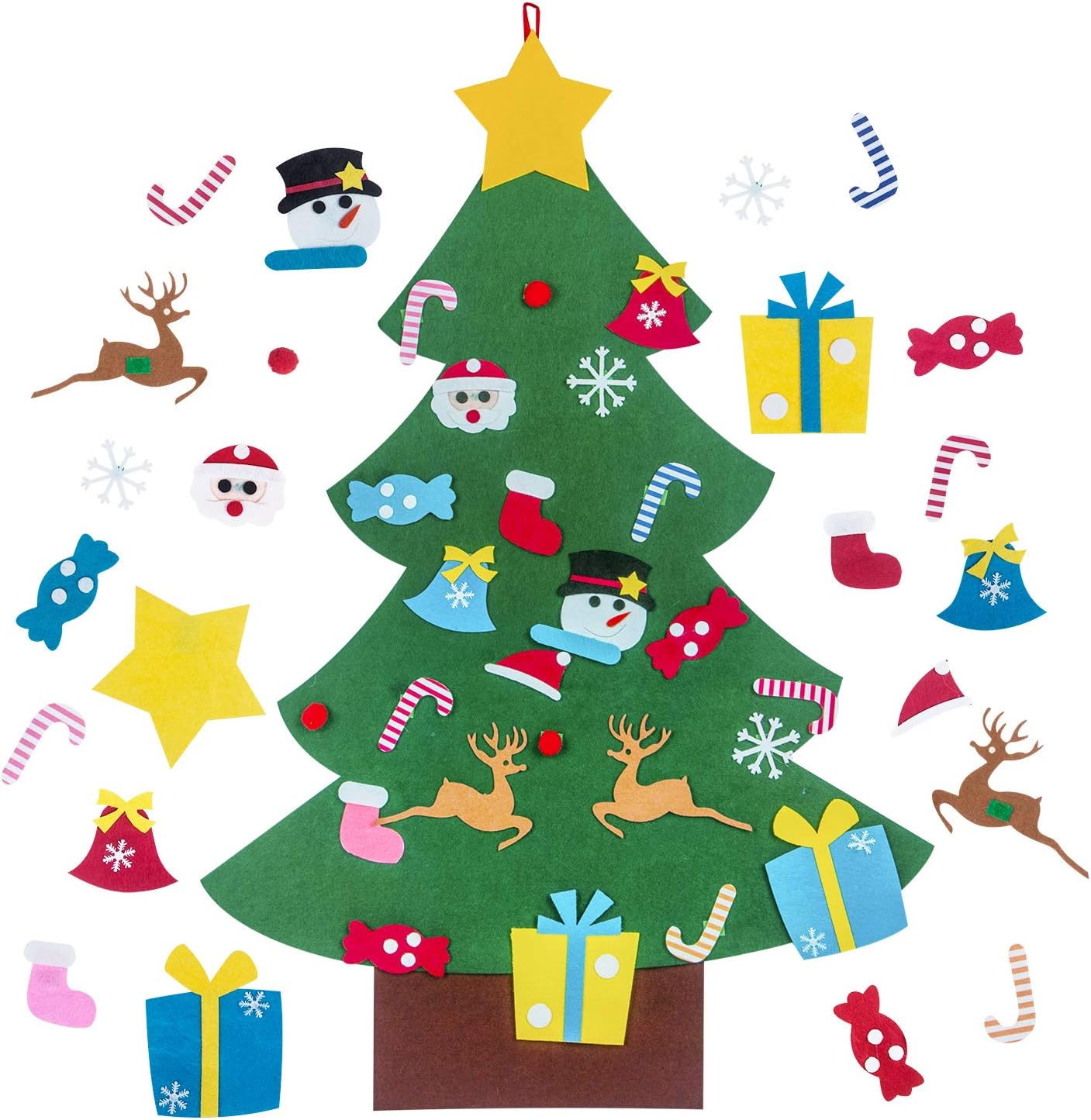 Unves 3ft DIY Felt Christmas Tree with 26pcs Ornaments, Xmas Gifts for Kids Wall Hanging Christmas Tree Decorations Toddlers Handmade Detachable Set