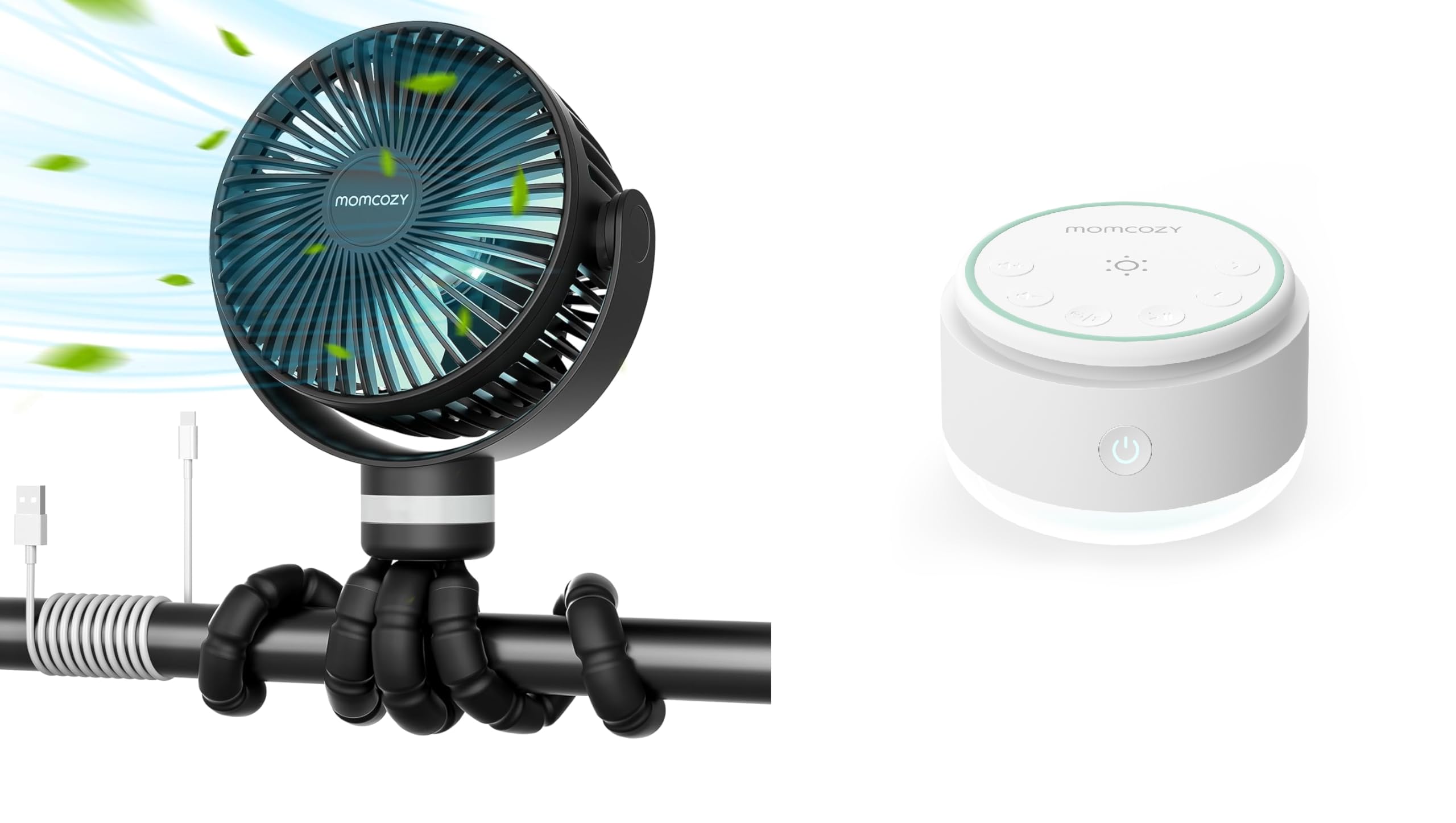 MOMCOZY 휴대용 유모차 팬 및 사운드 머신 키트