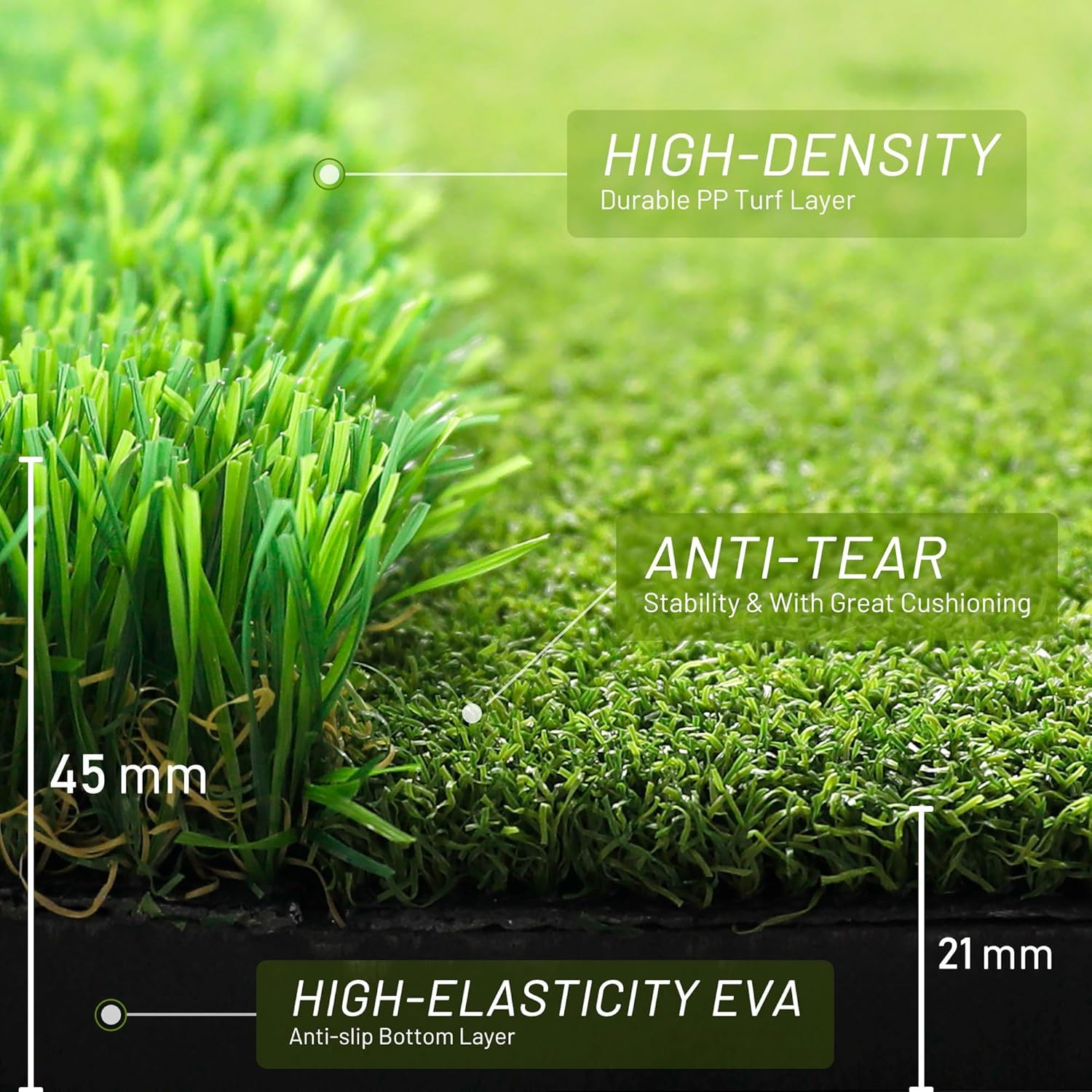 Golfmatte 150 x 120cm, Golf Abschlagmatte, Golf Übungsmatte mit 10 Golfbällen & 3 Gummi-Tees, 6 Abschlagpositionen, für Indoor und Outdoor Golftraining