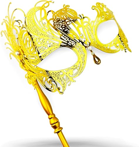 ARK Survivor Máscara de mascarada para mujer, máscara de metal con palo de sujeción, Mardi Gras, carnaval, Halloween, Año Nuevo, baile de graduación