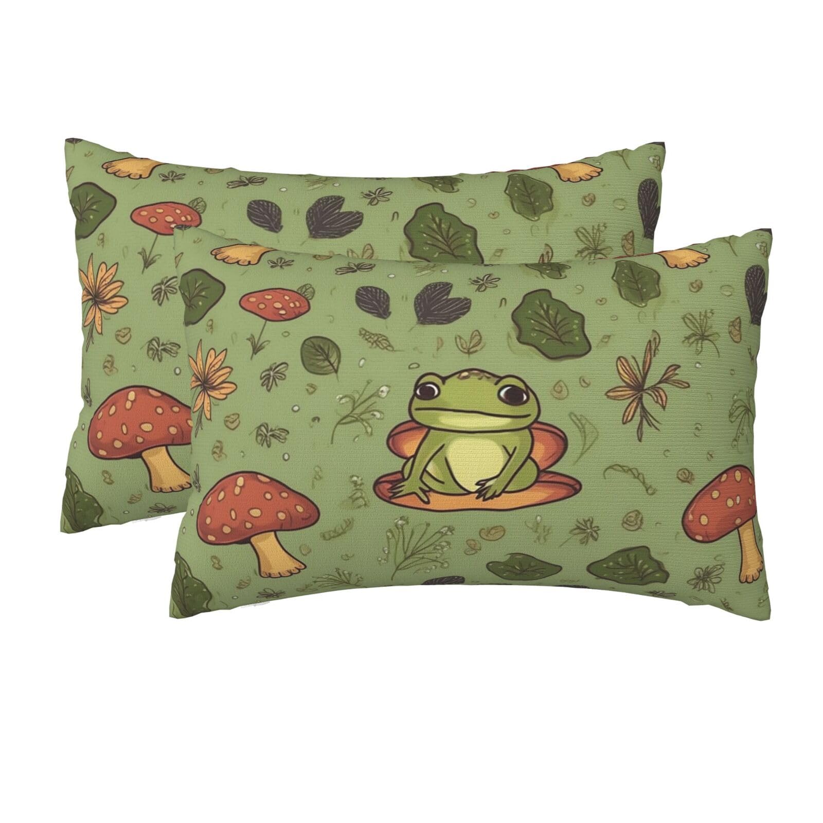 2 Pack Queen Size Pillow Cases for Hair and Skin Soft Breathable Pillow Case Covers with Hidden Zipper Frogs and Mushrooms Pillowcase 20x30 Inches Pillow Cover for Sleeping Gift