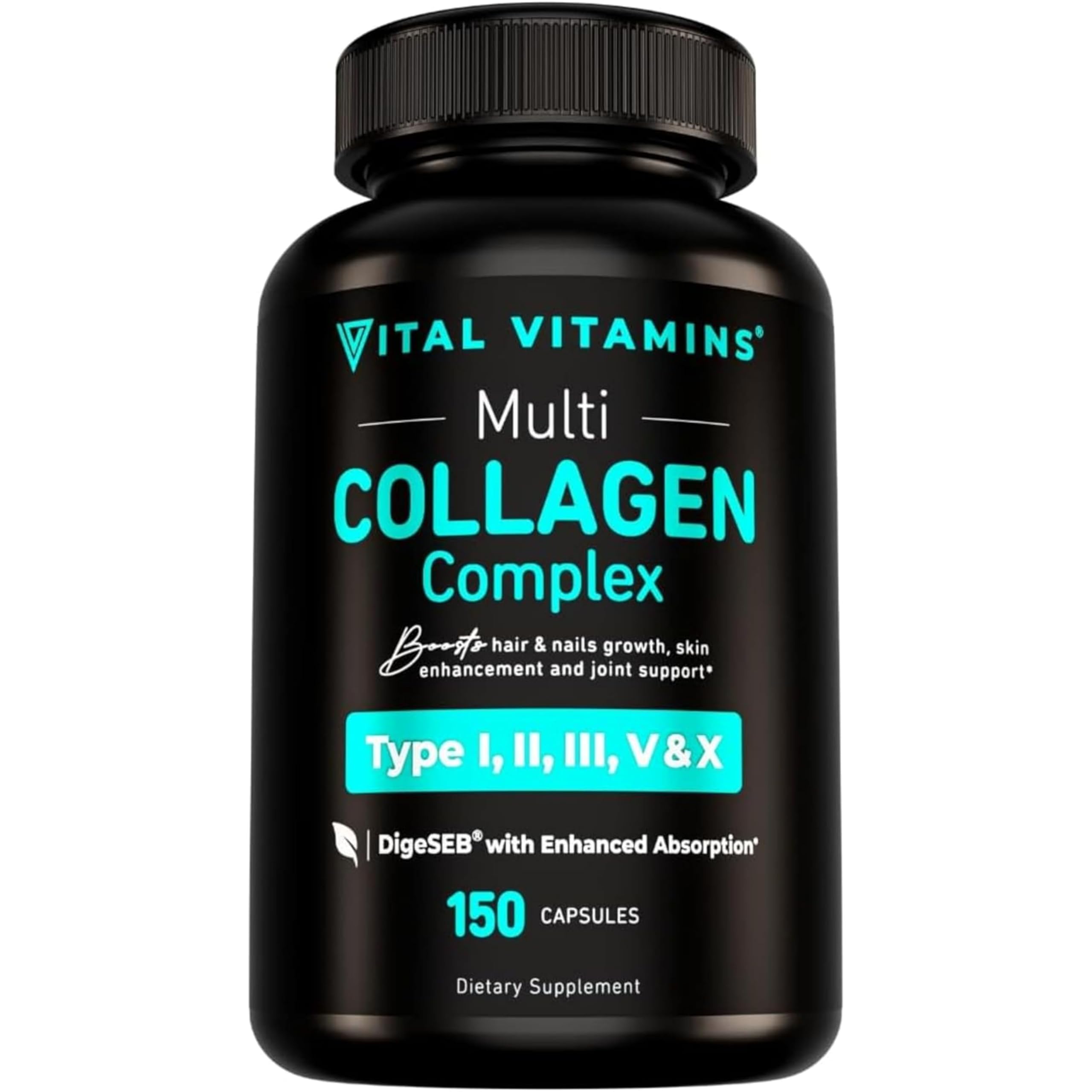 Vital Vitamins Multi Collagen for Women & Men - Type I, II, III, V, X - Grass Fed, Non-GMO - 150 Capsules