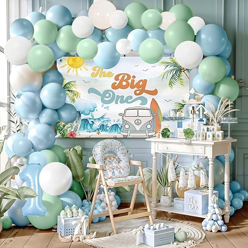 MEHOFOND The Big One - Decoraciones de primer cumpleaños, suministros de decoración de fiesta de primer cumpleaños, pancarta de primera ola para