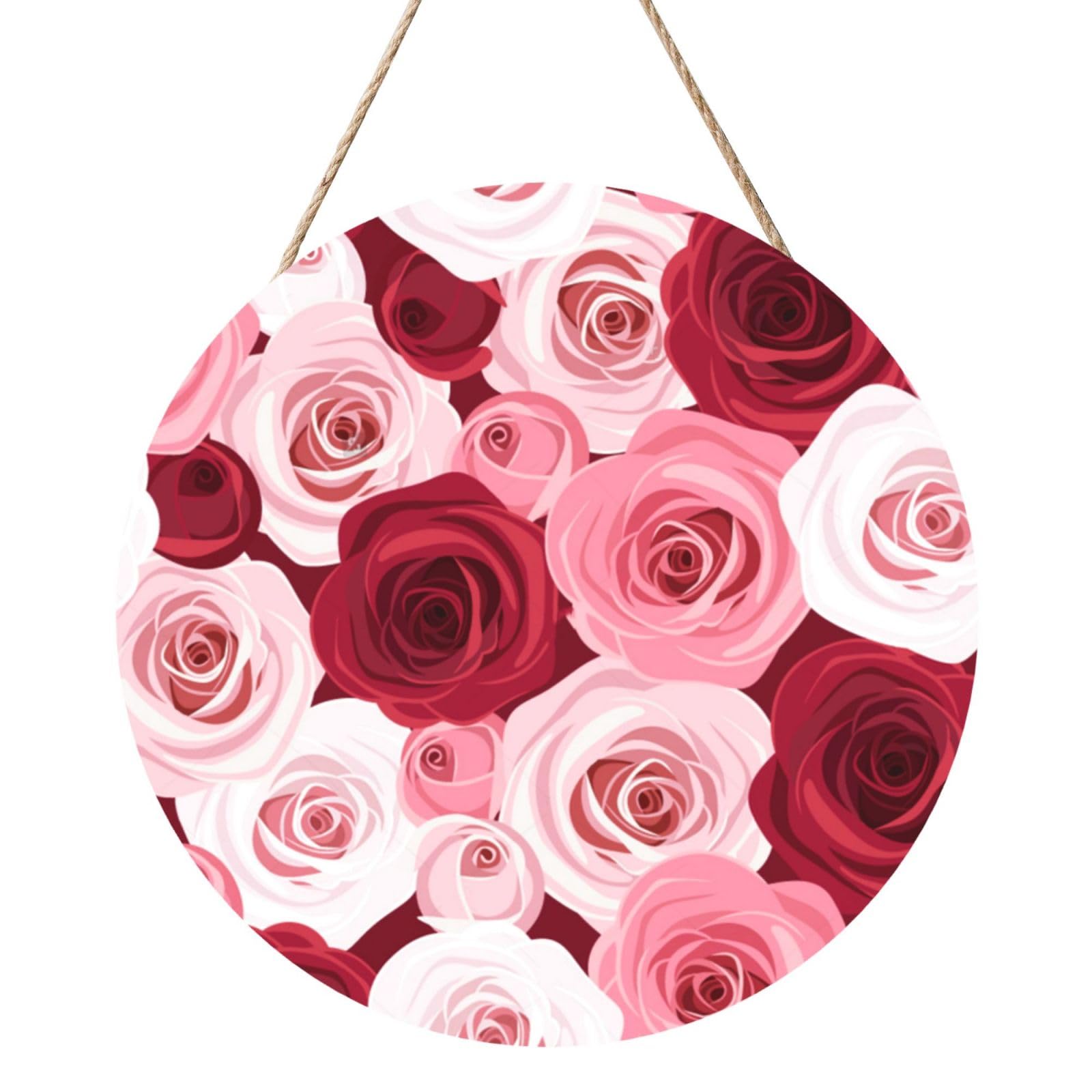 InOmak Rose Pattern, Floral Pattern, Pink, Round Wood Panel Painting 12 in, Wall Hanging Painting For Home