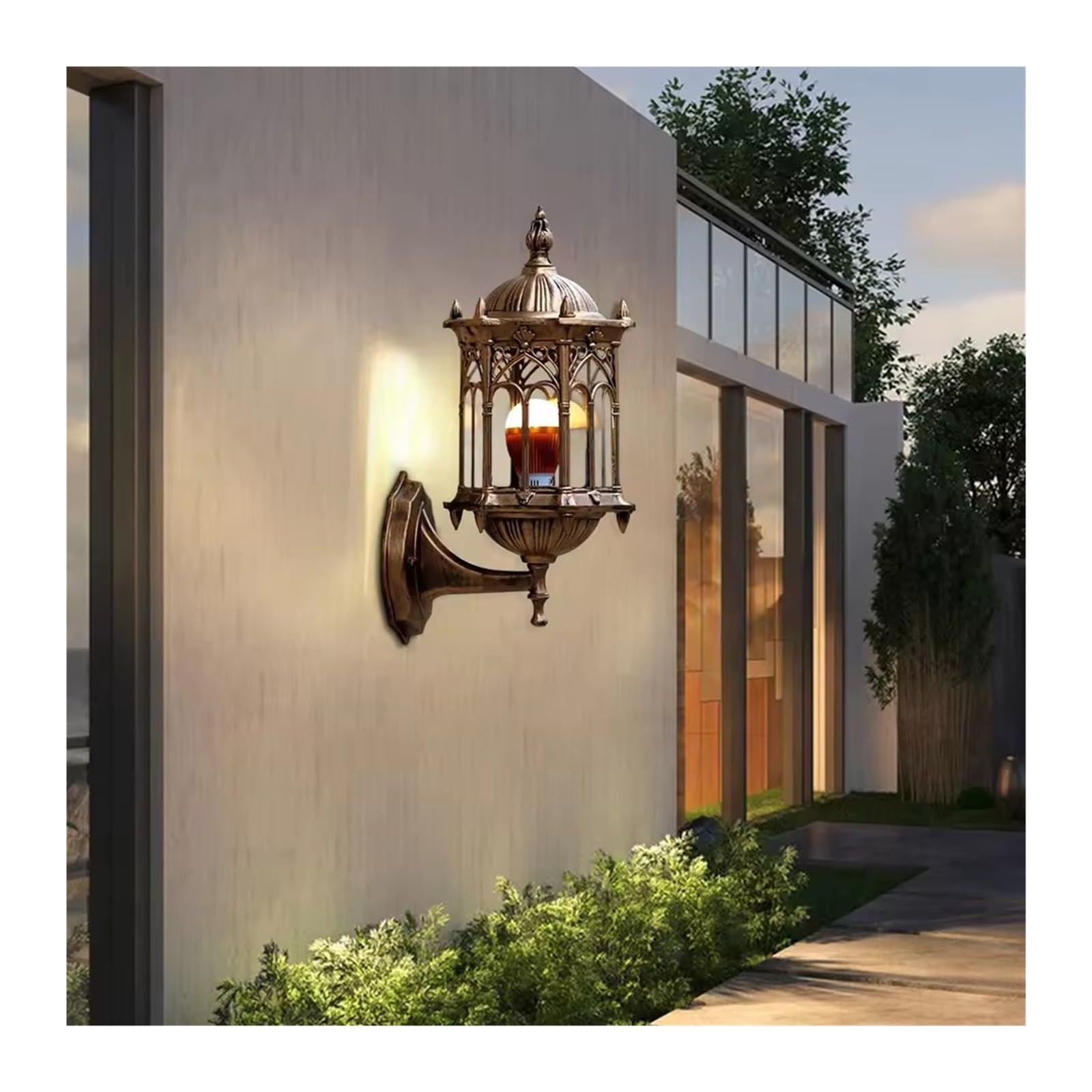 JYBNBBE Retro Outdoor Wall Light Antique Brass Lantern Lamp with Clear Glass Shade Aluminum Waterproof Wall Sconce for Porch Garden,Neutral light