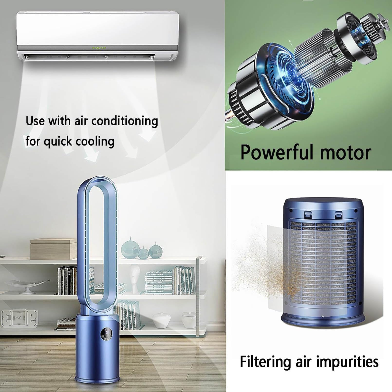 Ventilatore a torre senza lame, calcolatore d'aria silenzioso con timer remoto e 1-9H, design sicuro senza lama, 3 velocità, 120 oscillat, arredamento domestico moderno per ufficio camera da letto, 22