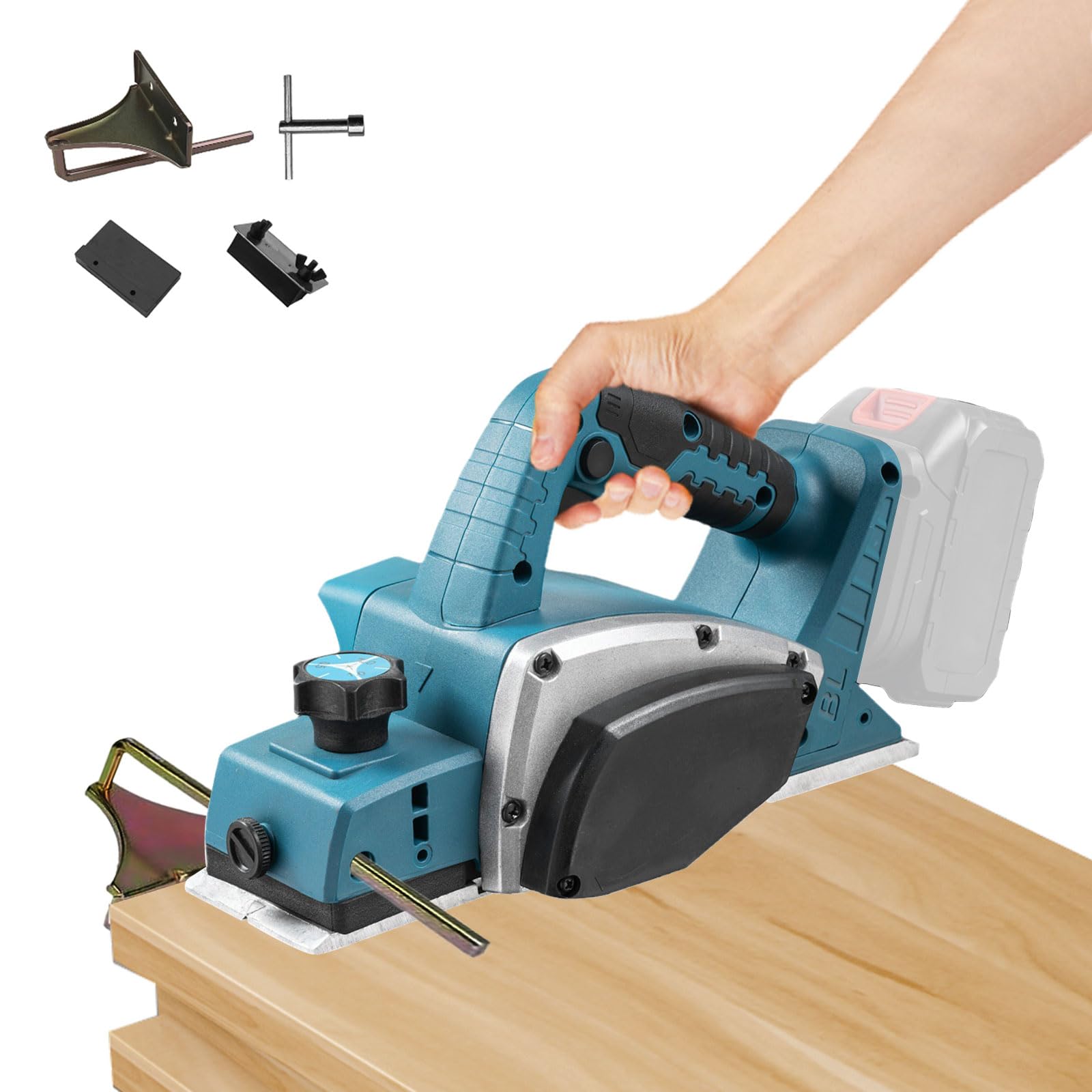 Cordless Planer Compatible with Makita 18V Battery, 15000RPM Brushless Electric Wood Planer with 82mm Width, Adjustable Depth 0-2mm for Furniture Size: