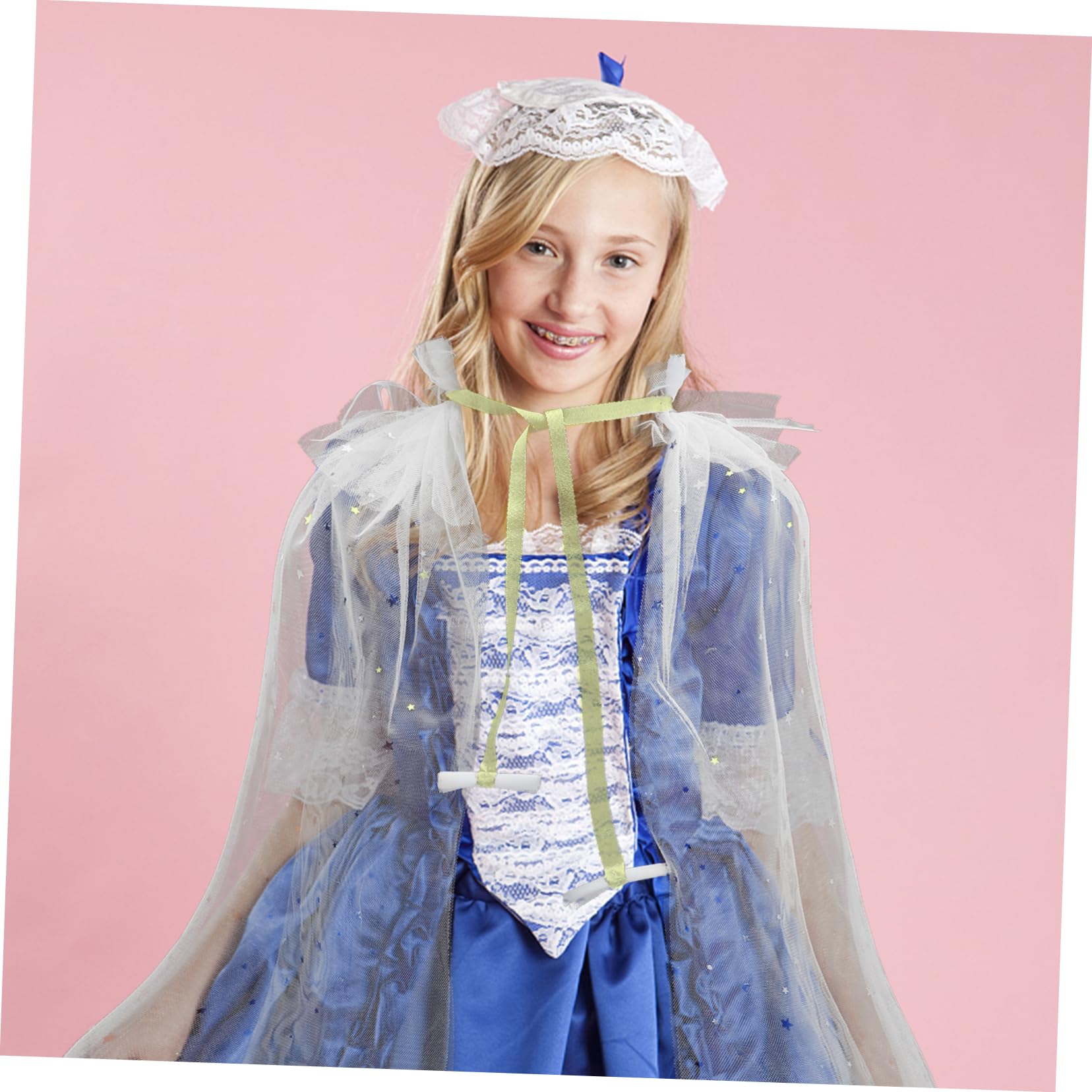 Mantello da Principessa per Bambina, in Poliestere e Cotone, Bianco, Facile da Indossare da Togliere, per Feste di Compleanno e Travestimenti Cosplay