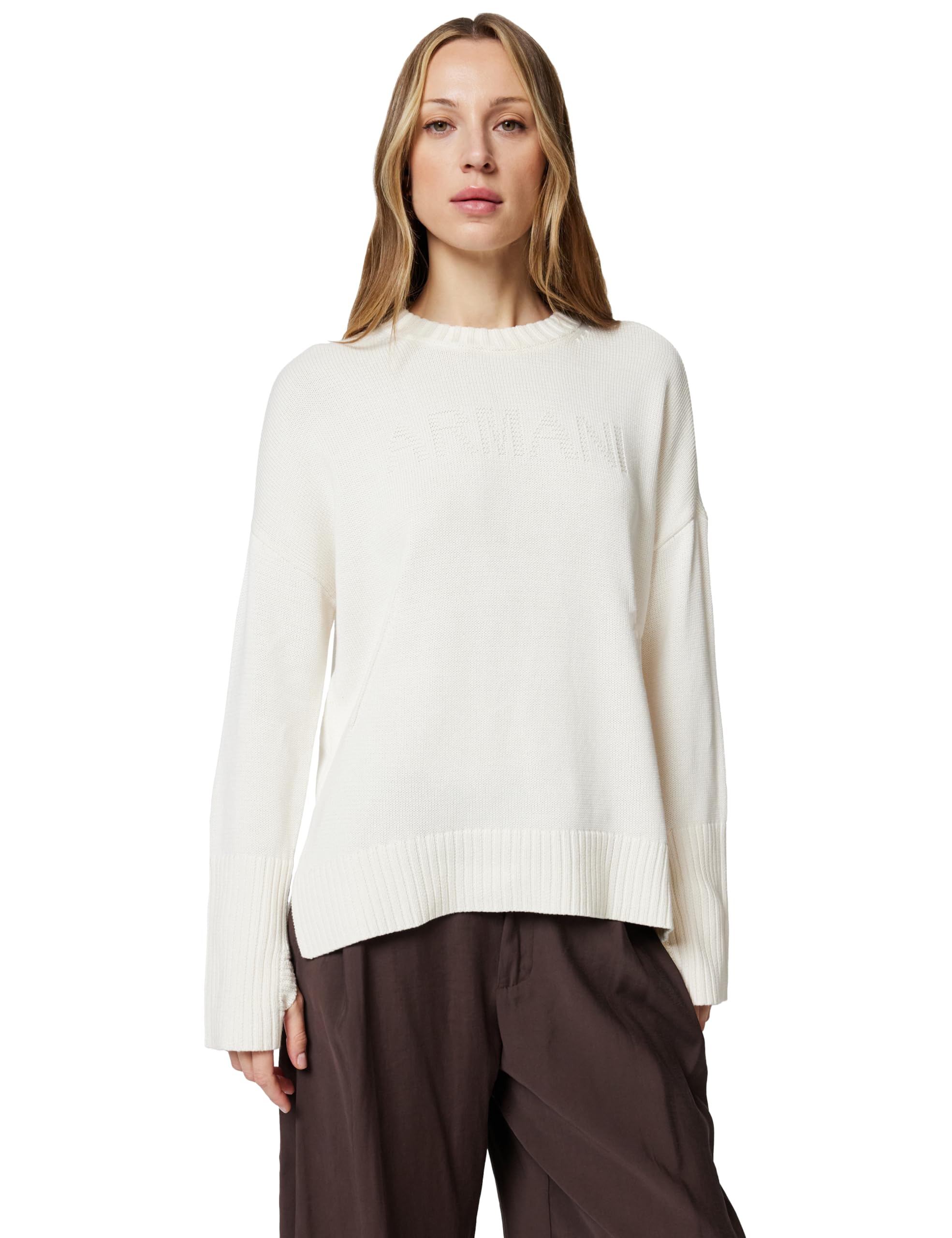Armani Exchange Women's Iso Long Sleeve Embroidered Logo Sweater, S