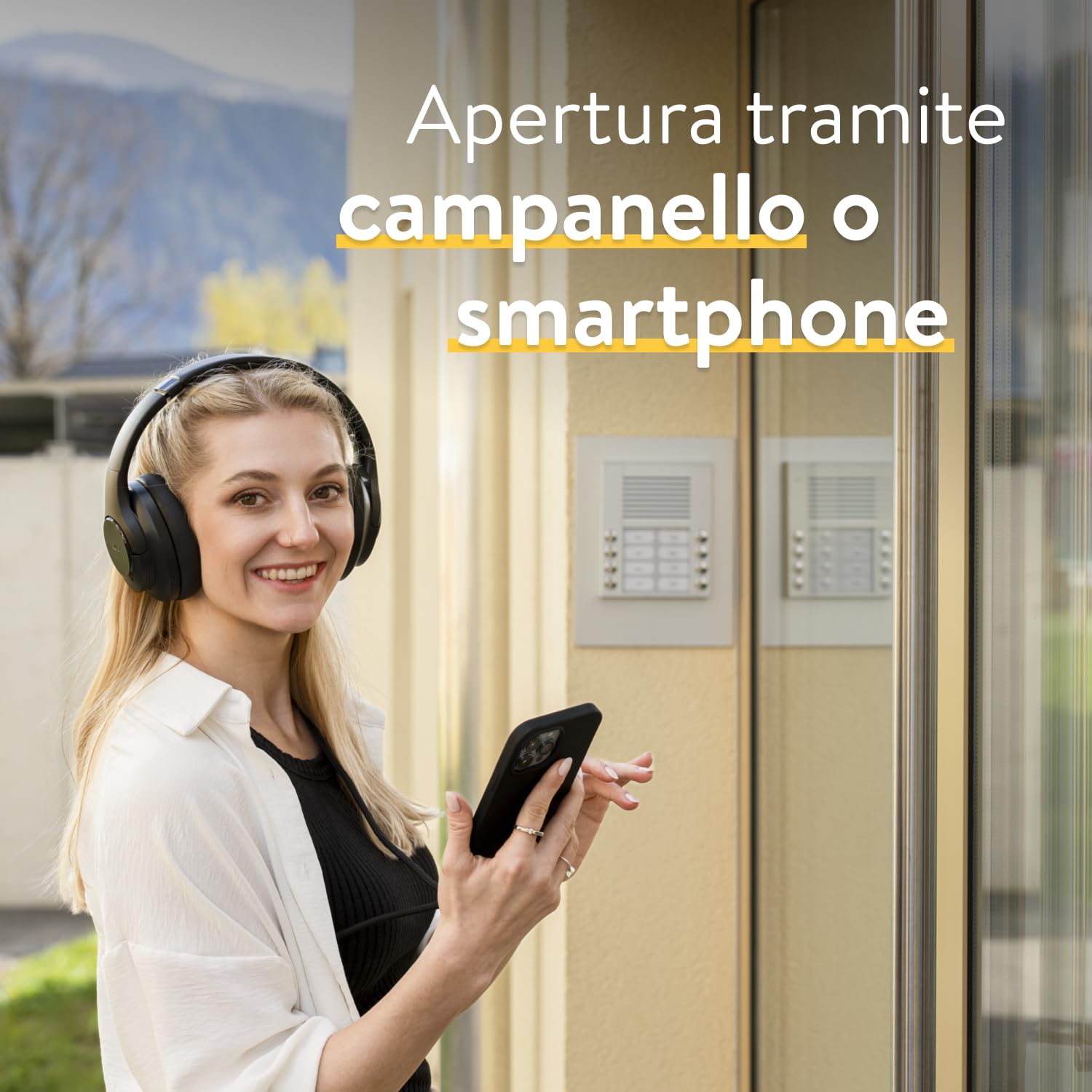 Nuki Opener, serratura elettronica per il condominio, necessario l'uso del Nuki Bridge, comando del citofono tramite smartphone, apriporta automatico case multifamiliari, Smart Home, bianco