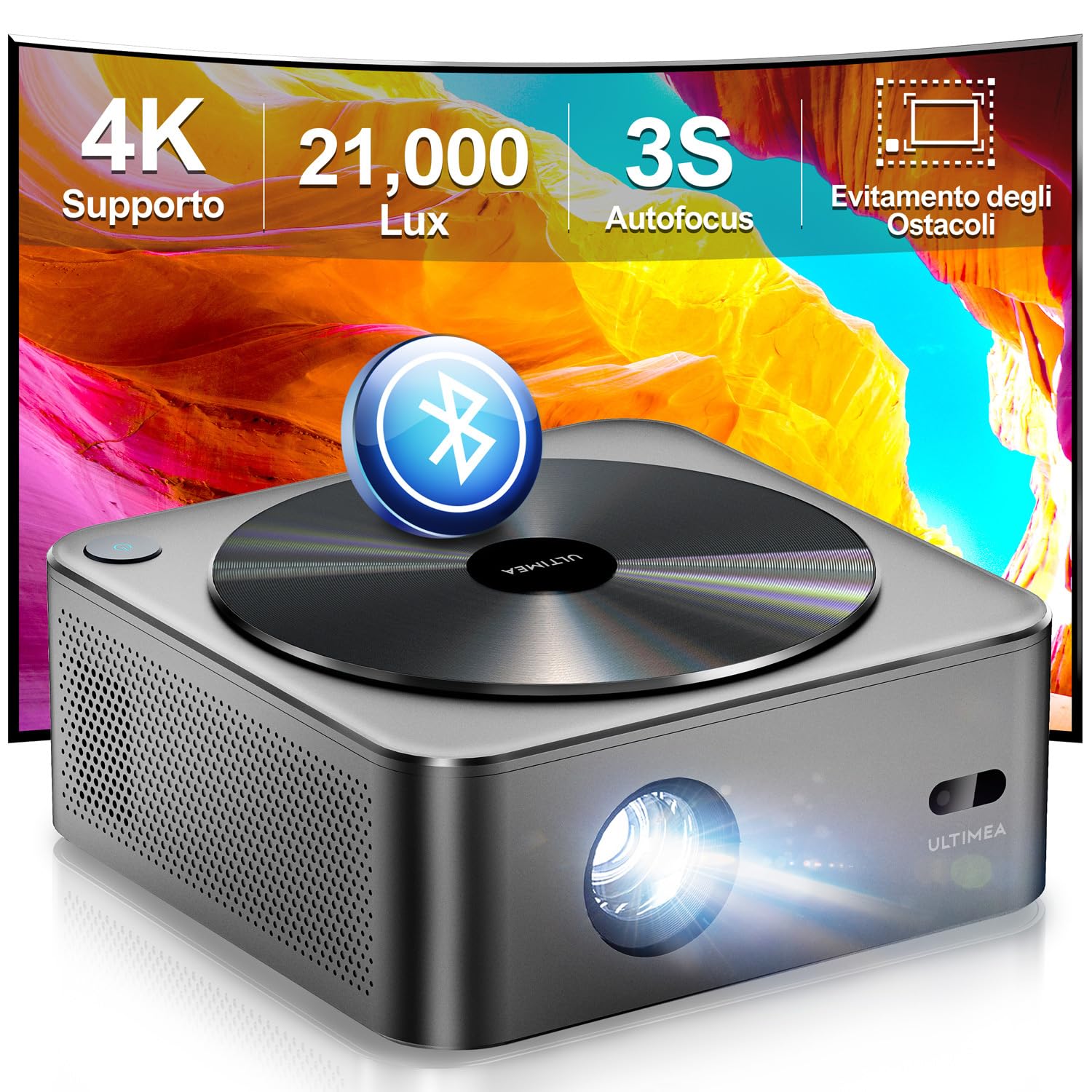 ULTIMEA Proiettore 4K Supporta Nativo 1080P, Auto Focus & Keystone 700 ANSI 21000Lumens Smart Videoproiettore, Bluetooth 5.2 WiFi HDR10, Home Cinema Projector per HDMI/iOS/Android/TV Stick, Apollo P40