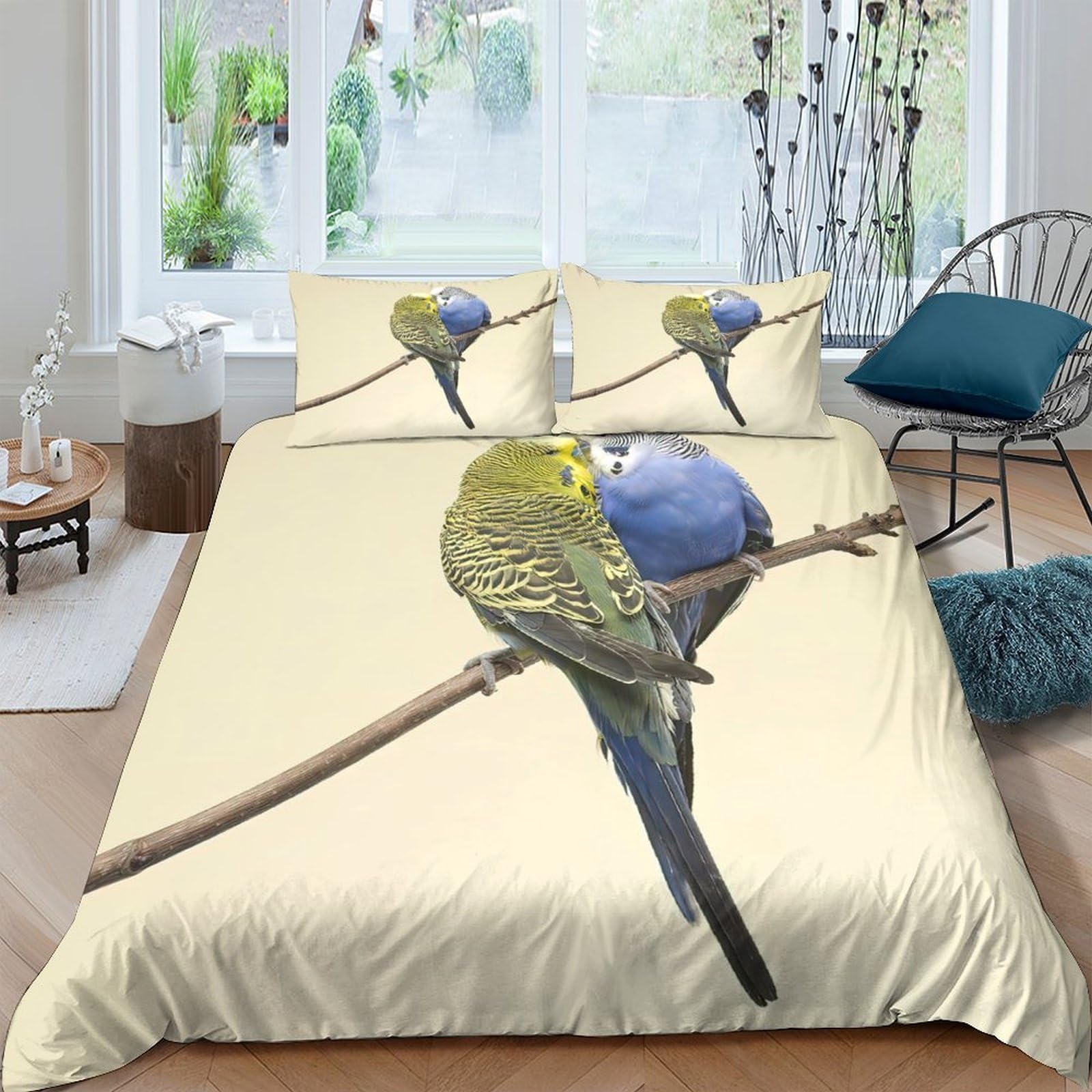 Ctjqhvkz Style-8 3D Printed Parrot Branch Fitted Sheet Microfiber Soft Breathable Bird Bed Cover For Bedroom Guest Room Decor Single（135X200cm）