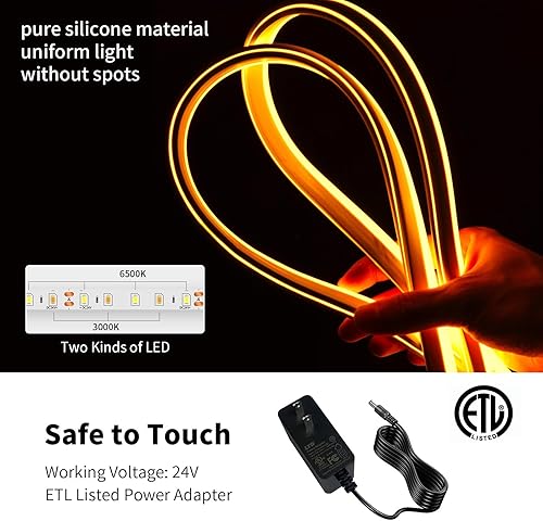 Miniatura 2 de Tira de luces LED de neón, color blanco, regulable, 20 pies, 24 V, 2700 K-6500 K, cuerda de luz IP65 impermeable con control remoto, cinta LED para