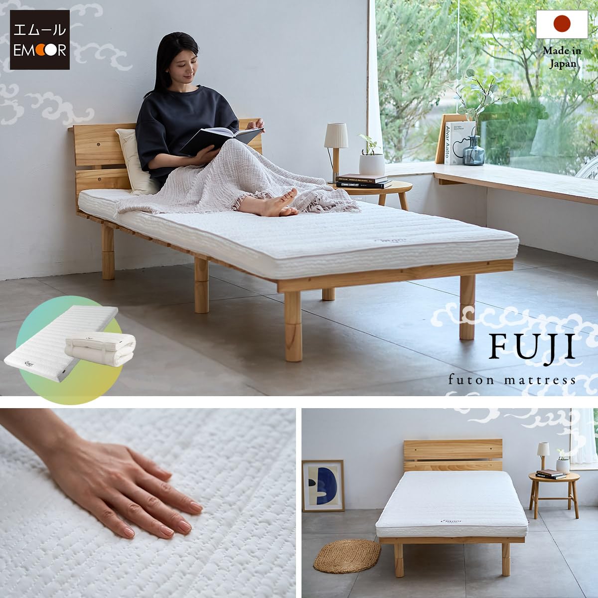 EMOOR Japanische Futonmatratze Fuji 90x200cm Boden-Schlafmatte Tatami Shikibuton