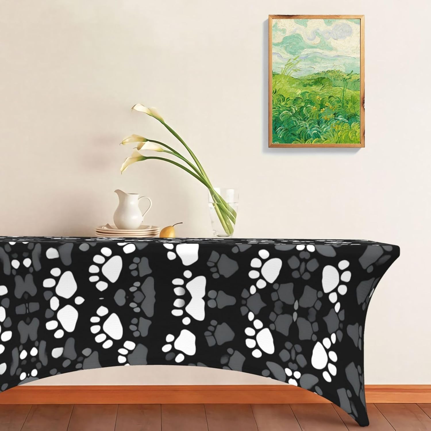 Black and White Paw Print Print Table Cover Rectangular Tablecloth for 6-Foot Tables for Wedding Banquets Outdoor