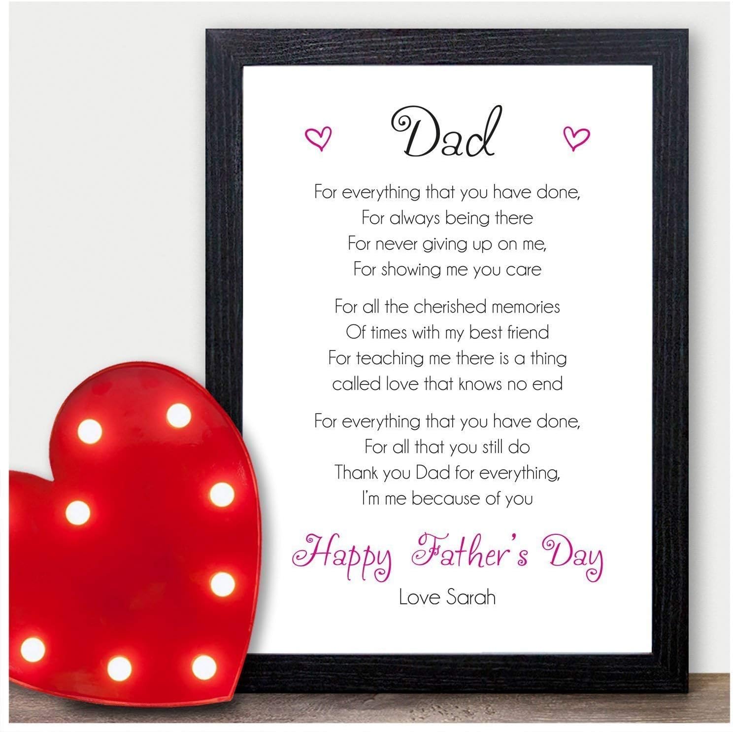 Happy Fathers Day Dad, Daddy, Grandad, Step Dad - Personalised Keepsake Poem for 1st Fathers Day from Daughter, Her, Baby, Newborn - Custom Fathers Day Gifts for Daddy - A5, A4 Prints and Frames