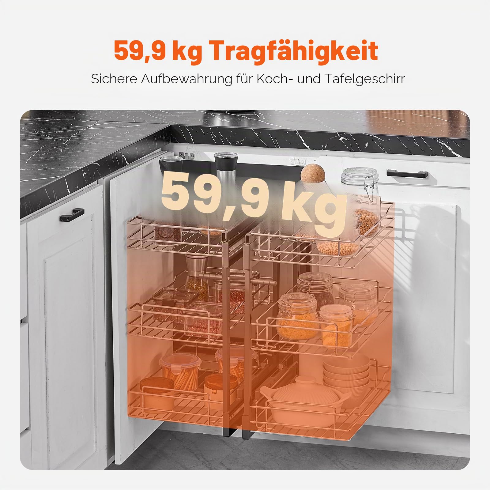 VEVOR Küchenschrank-Organizer mit 3 Ebenen & 6 Ablagen, Aufbewahrungskorb aus verchromtem Karbonstahl, Aufbewahrungs-Organizer, links und rechts zu öffnen, min. Türöffnungsbreite 38 cm
