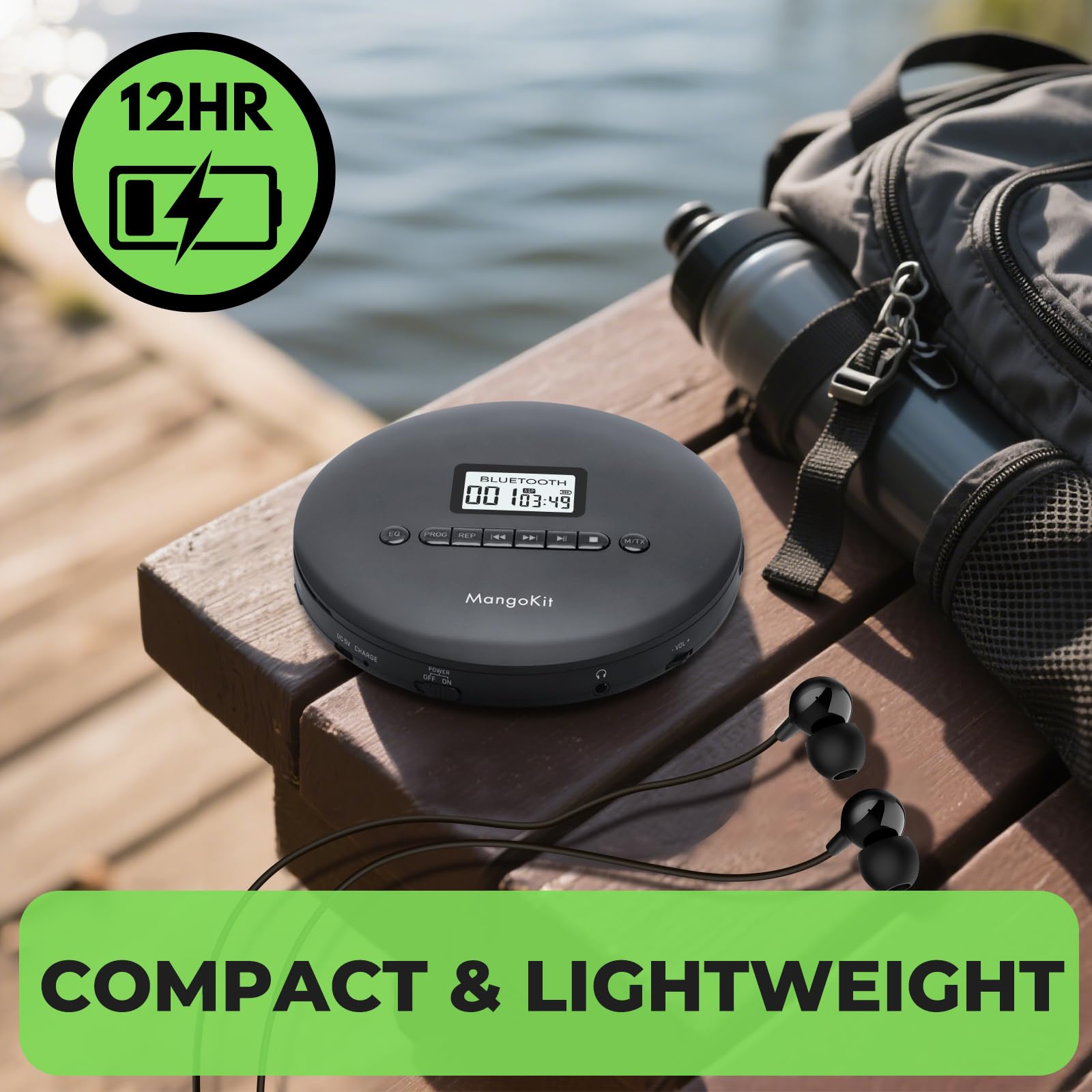CD-X Tragbarer CD-Player mit Bluetooth – Wiederaufladbarer Akku, MP3-Wiedergabe, Anti-Schock-Schutz, AUX für Auto – Persönlicher CD Player für Zuhause, Reisen, Hörbücher & Sprachle
