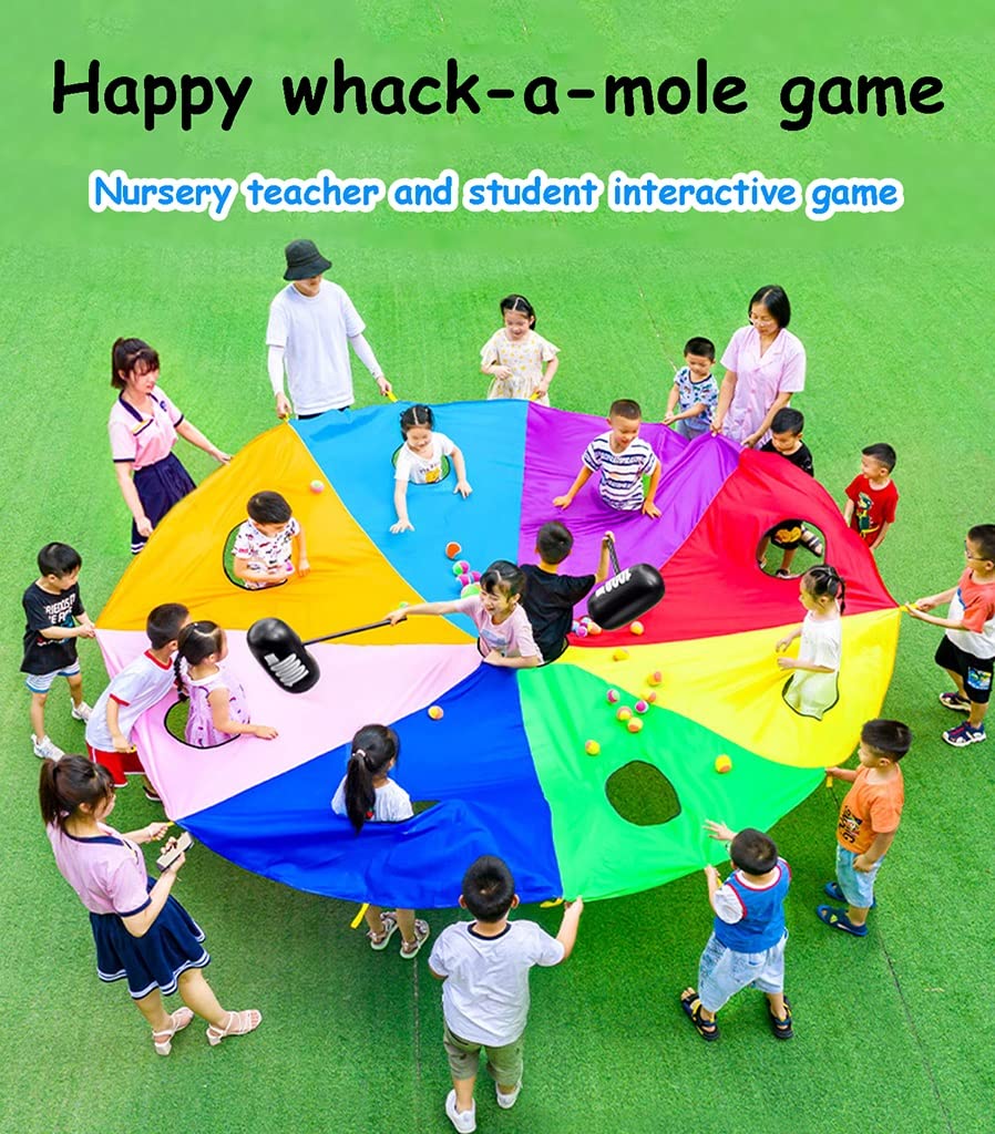 Zagraj w grę Parachute Whack-a-mole, graj w sensoryczną grę spadochronową, dla rodziców na świeżym powietrzu, interaktywna gra ogrodowa, spadochron, spadochron, 6 m / 19.6ft