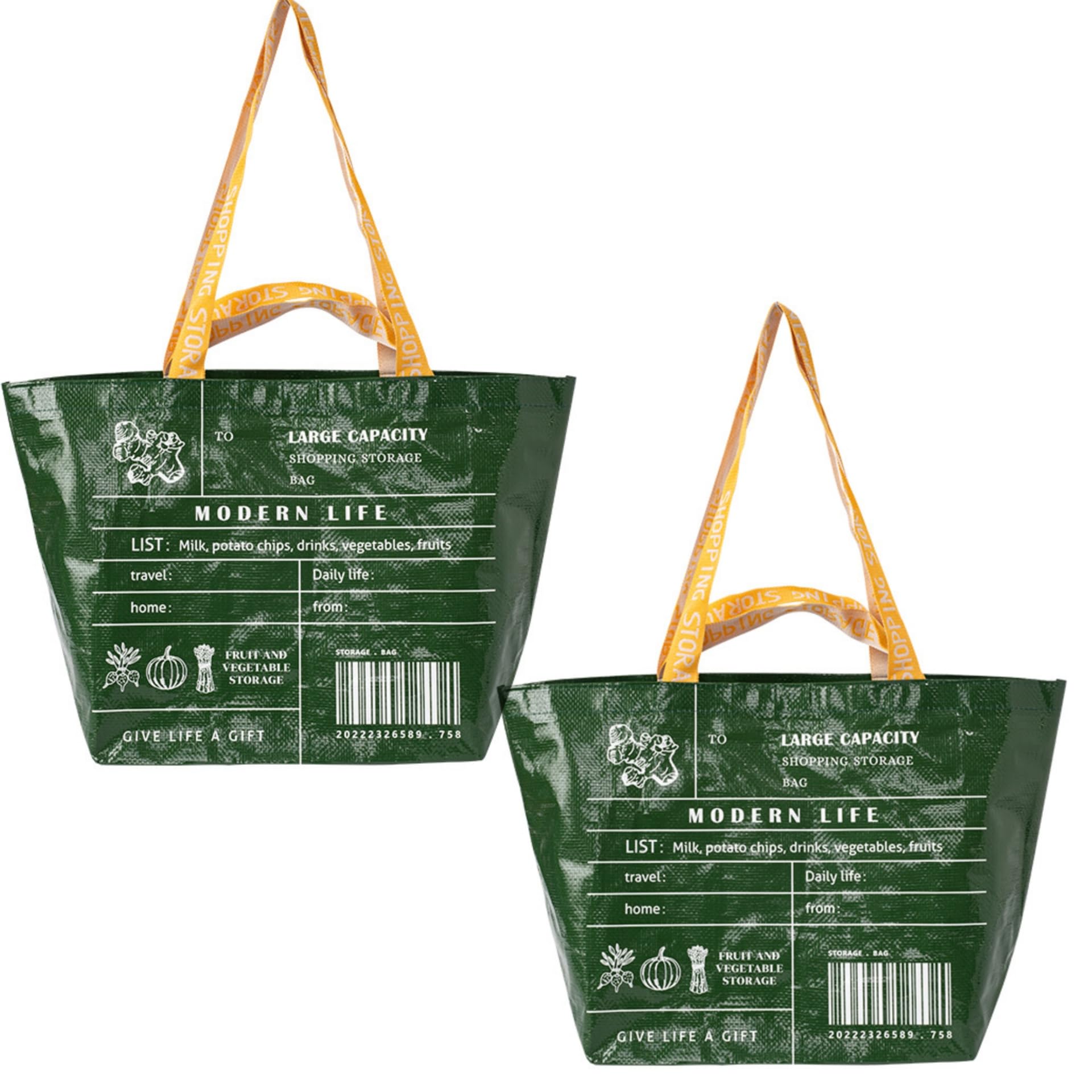 HONPOLONylon Shopping Tote Bag Supermarket Trendy Portable Handbag Women Outing One Shoulder Fashion Canvas Bag Large Capacity Travel Folding Shopping Bag, Waterproof & Dirt-Resistant 2Pcs