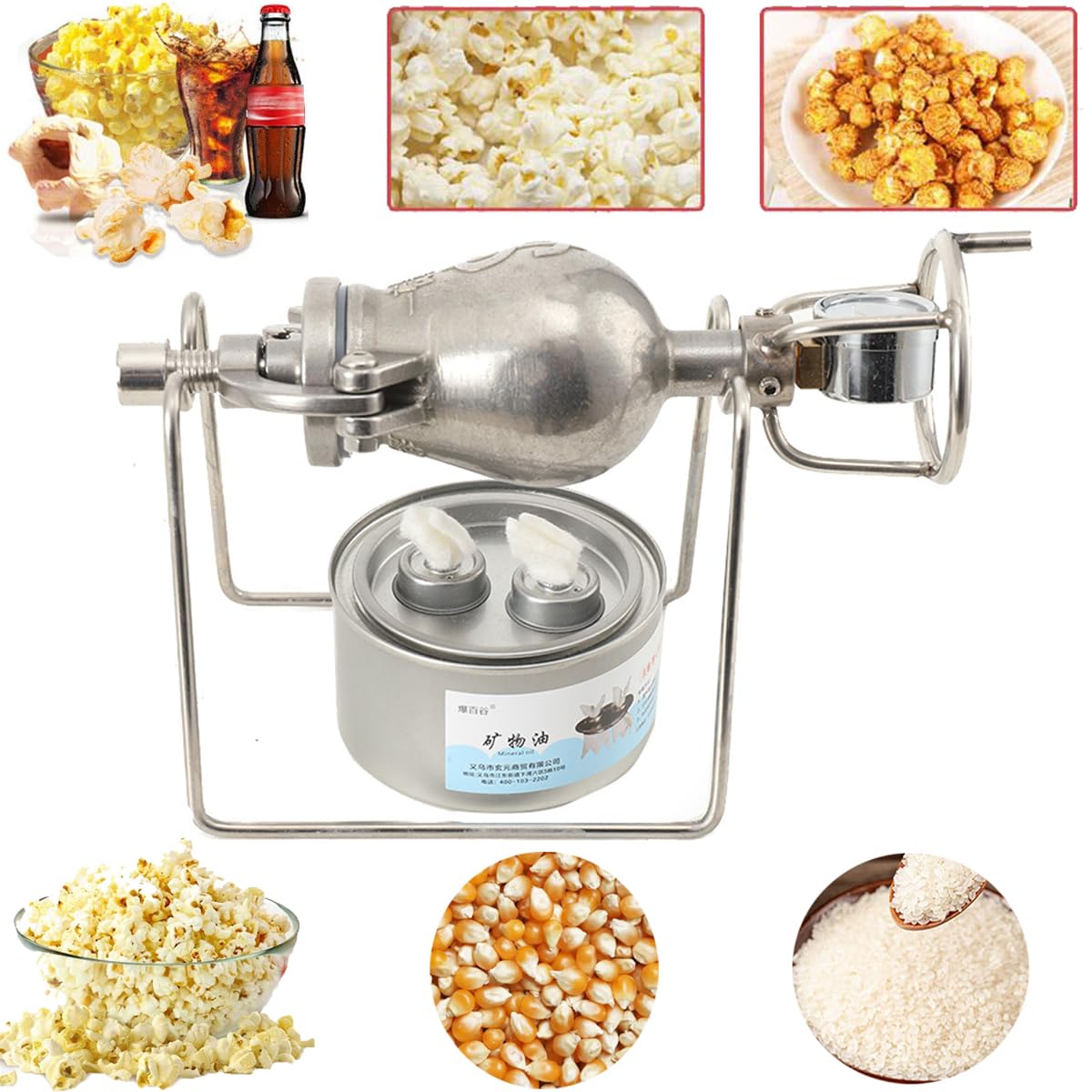 100ml Hochdruck-Popcornmaschine Mini-Edelstahl Professionelle Popcorn-Bräter, Handkurbel Gasheizung Langsamer Schub Mit Manometer Für Familienfeiern Studienpartyspaß